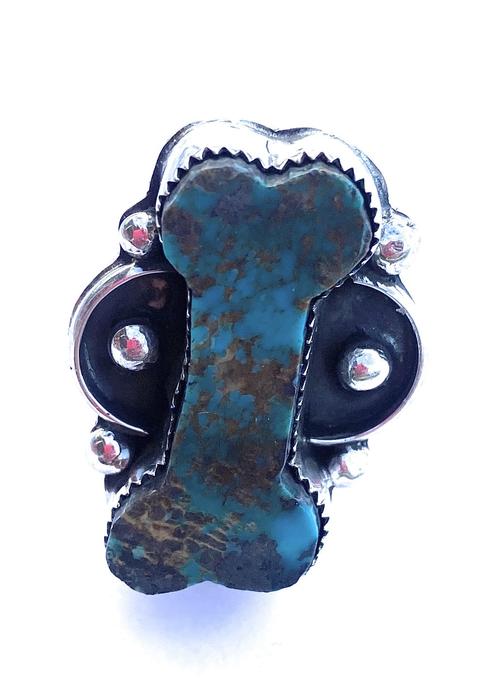 Navajo Royston Turquoise & Sterling Silver Bone Ring Size 5.5