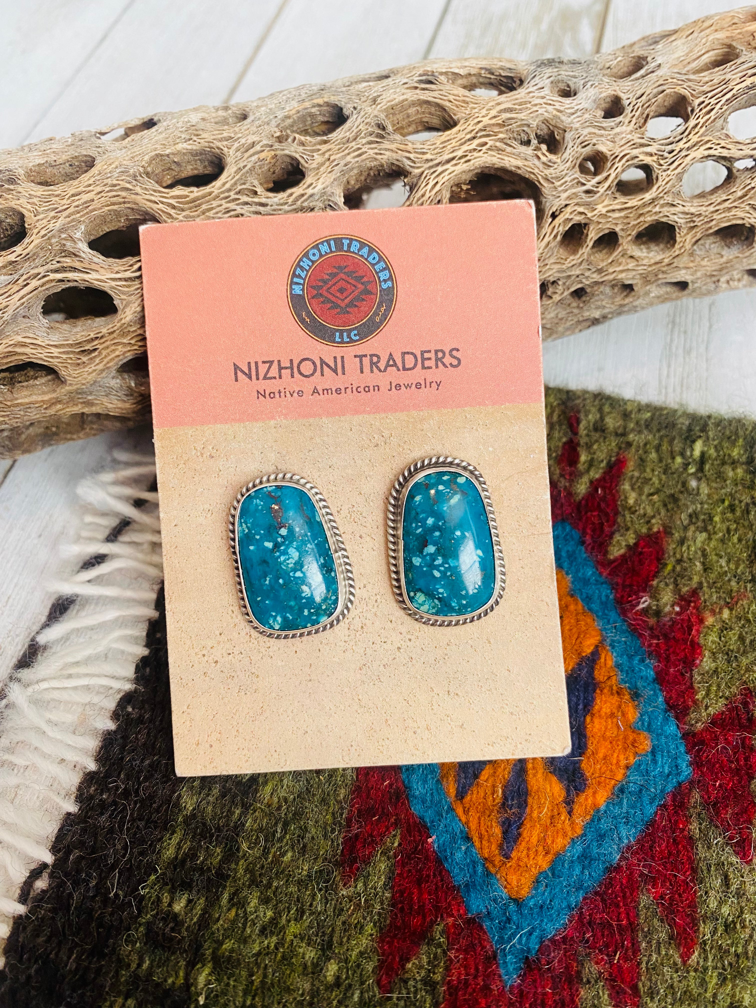 Navajo Sterling Silver & Royston Turquoise Stud Earrings