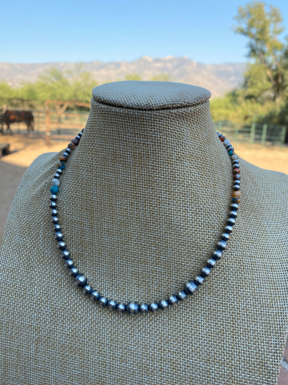 Navajo Turquoise & Spiny Spice Sterling Silver Beaded Necklace 16 inch –  Nizhoni Traders LLC