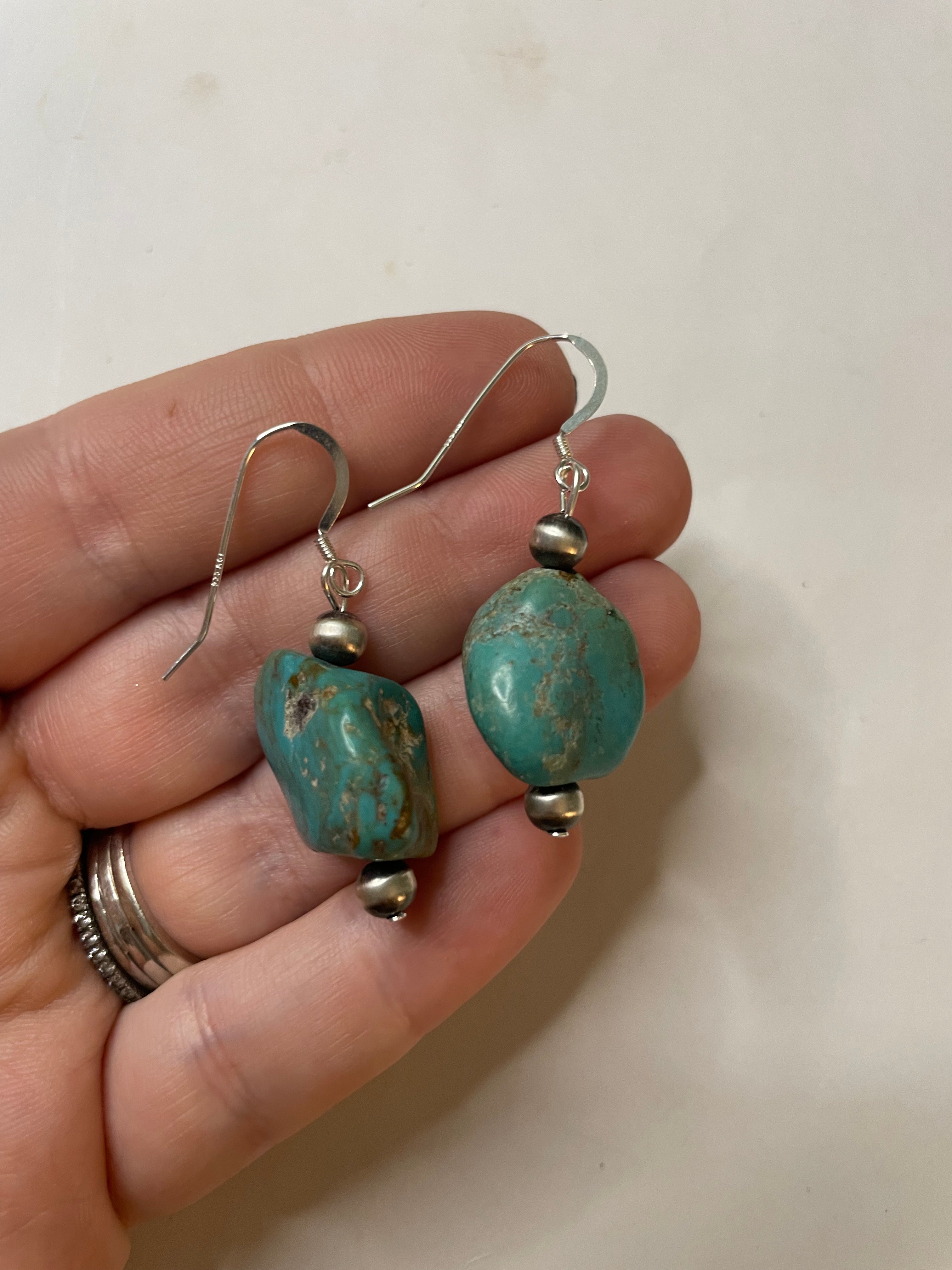 Navajo Sterling Silver Turquoise Stone Dangle Earrings