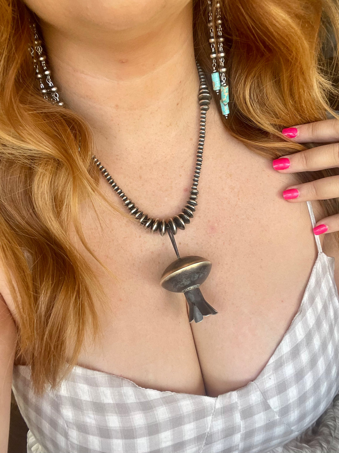 Handcrafted Sterling Silver Navajo Pearl Beaded Necklace 5mm-10mm 20 inches with Pendant