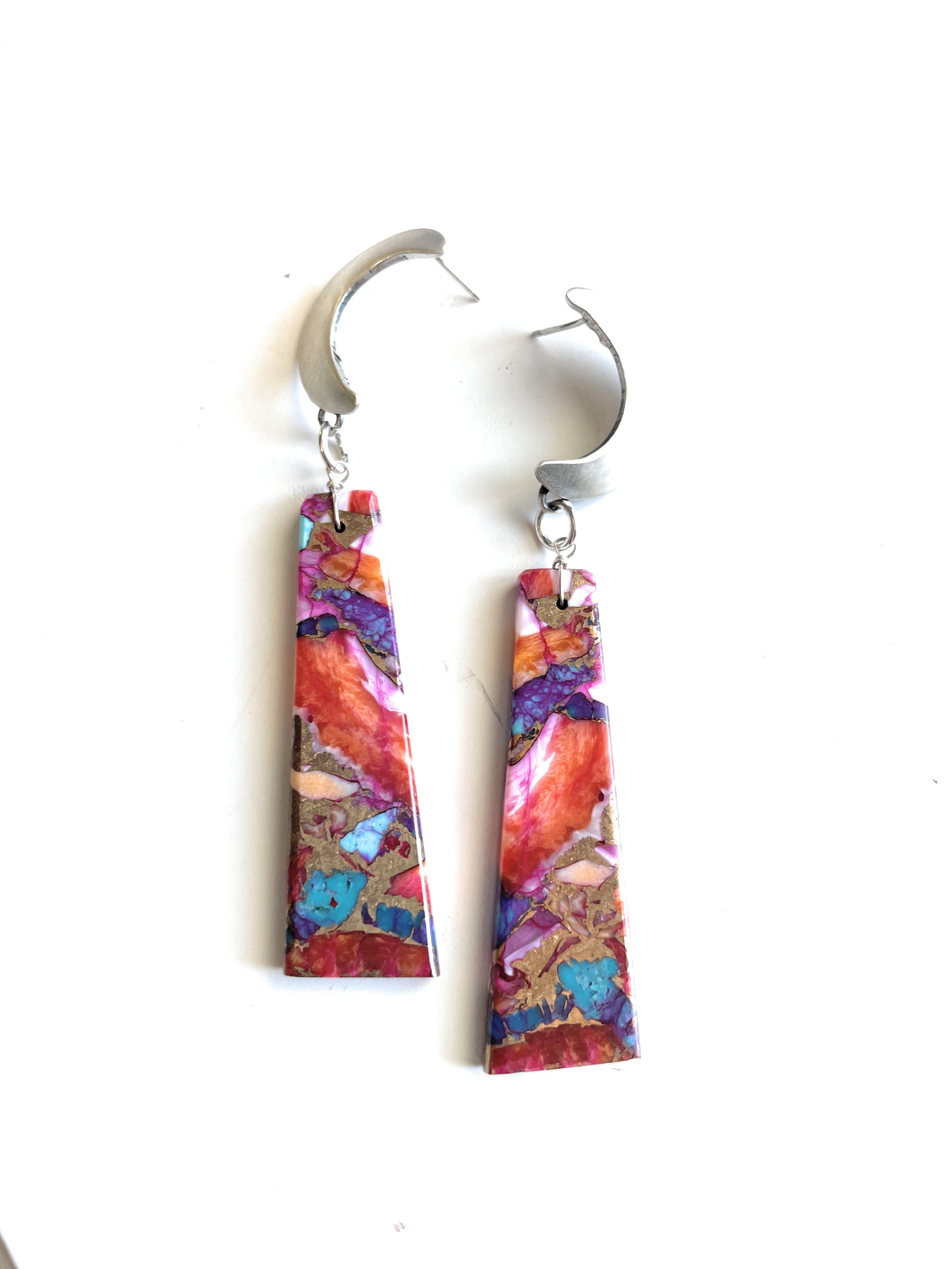 Navajo Pink Dream Mohave & Sterling Silver Moon Slab Dangles