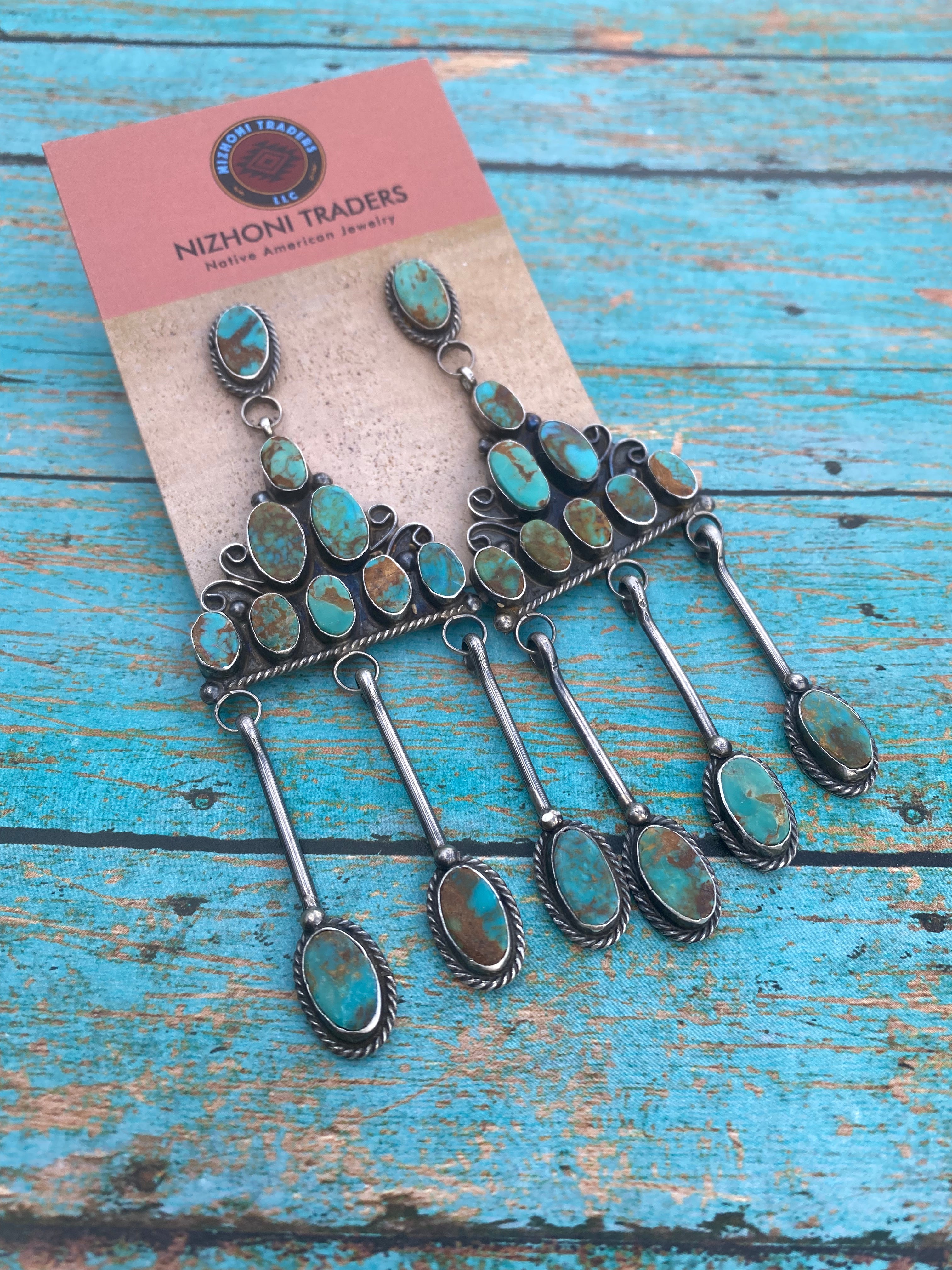 Navajo Jacqueline Silver Royston Turquoise & Sterling Silver Dangle Earrings