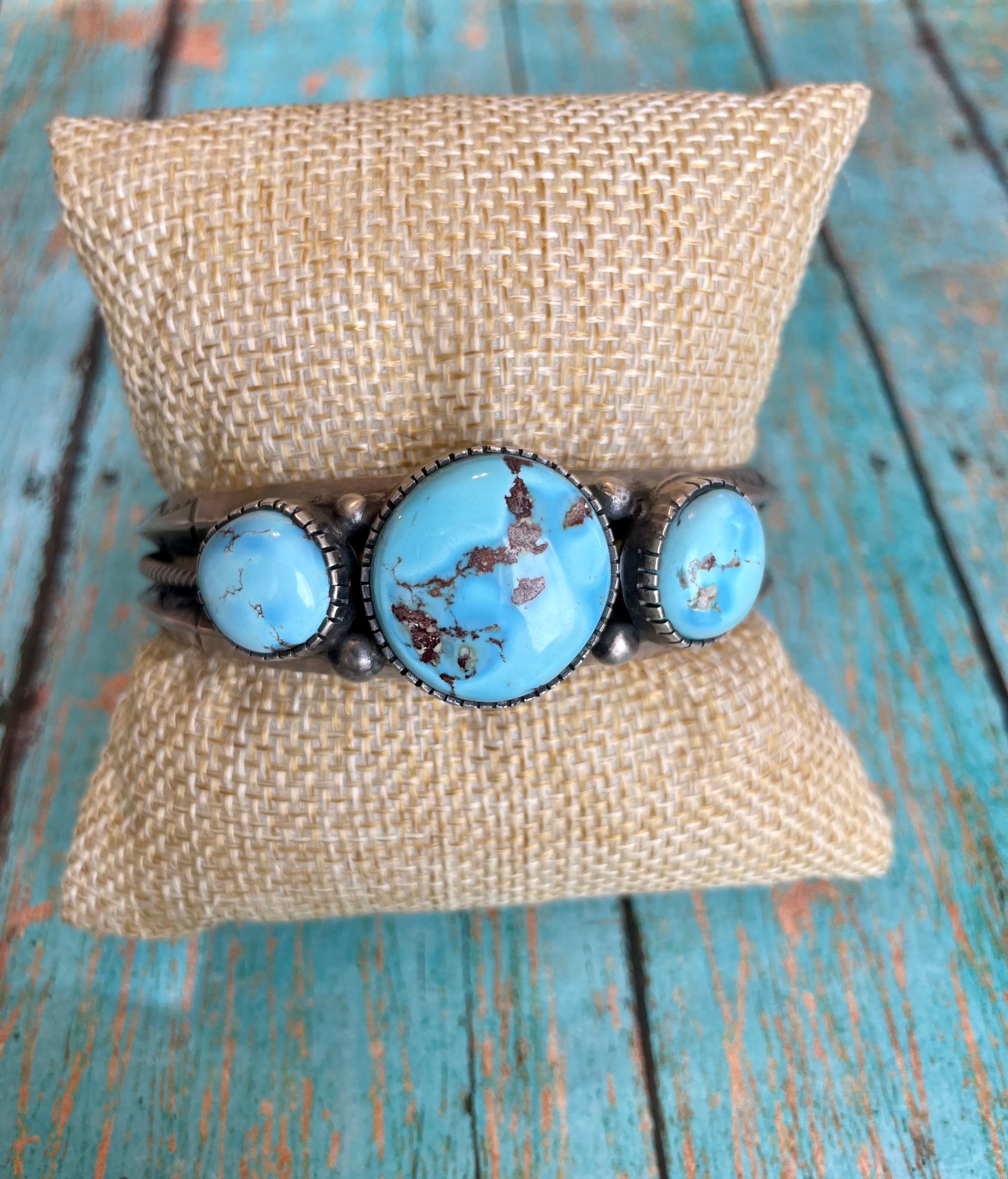 Navajo Golden Hill Turquoise & Sterling Silver Cuff Bracelet