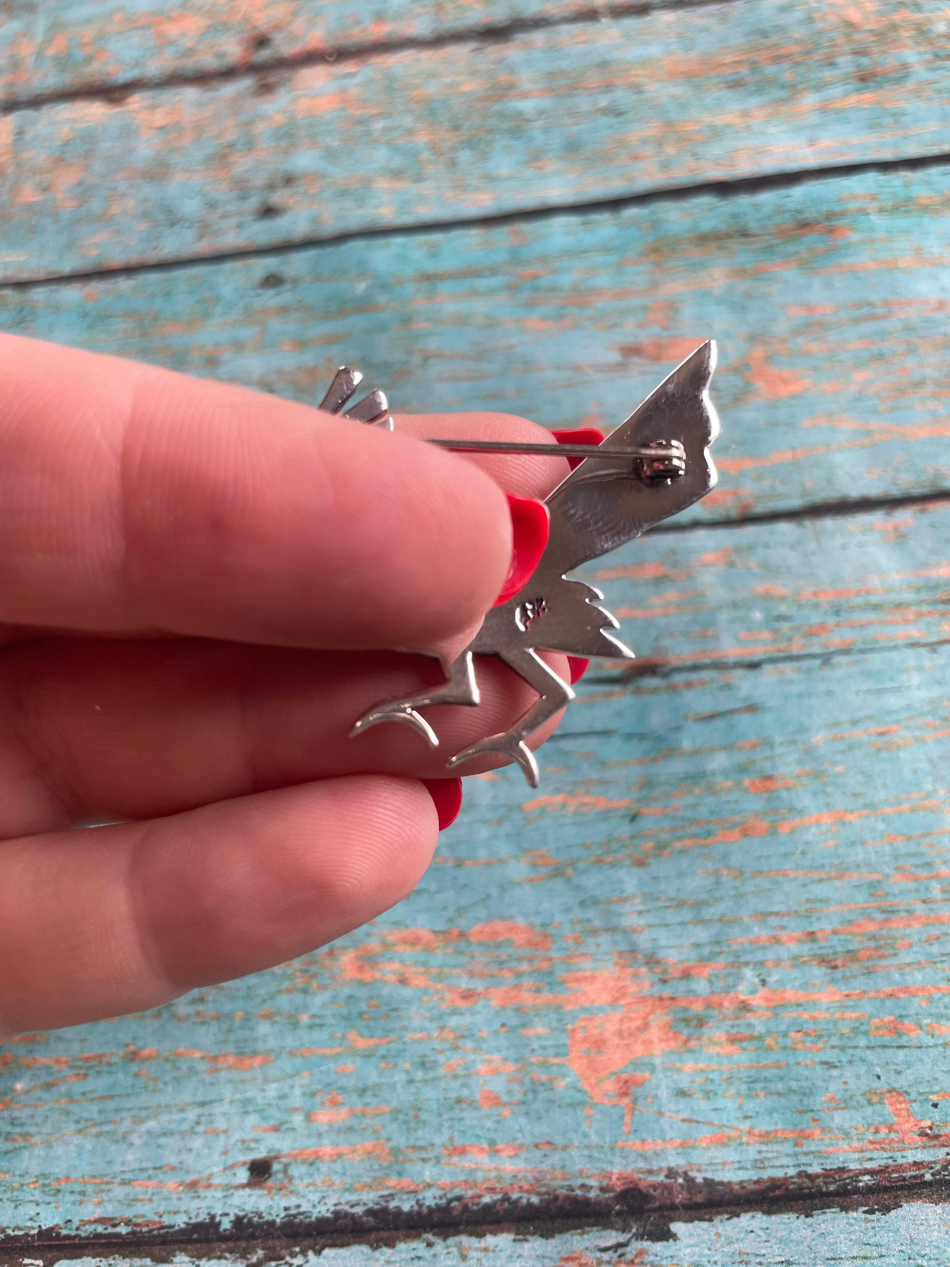 Navajo Sterling Silver Roadrunner Pin Signed