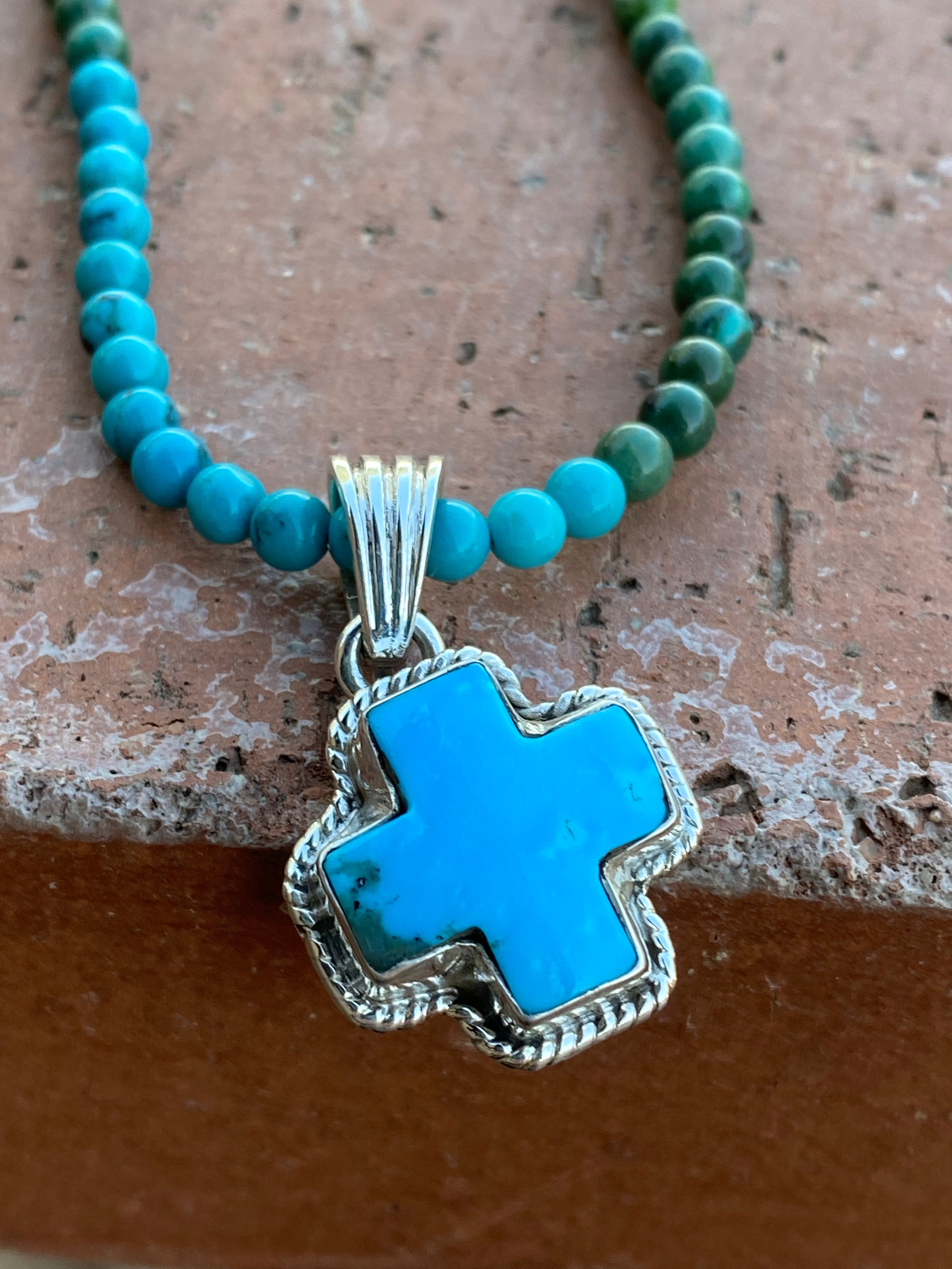 Handmade Turquoise & Sterling Silver Cross Pendant