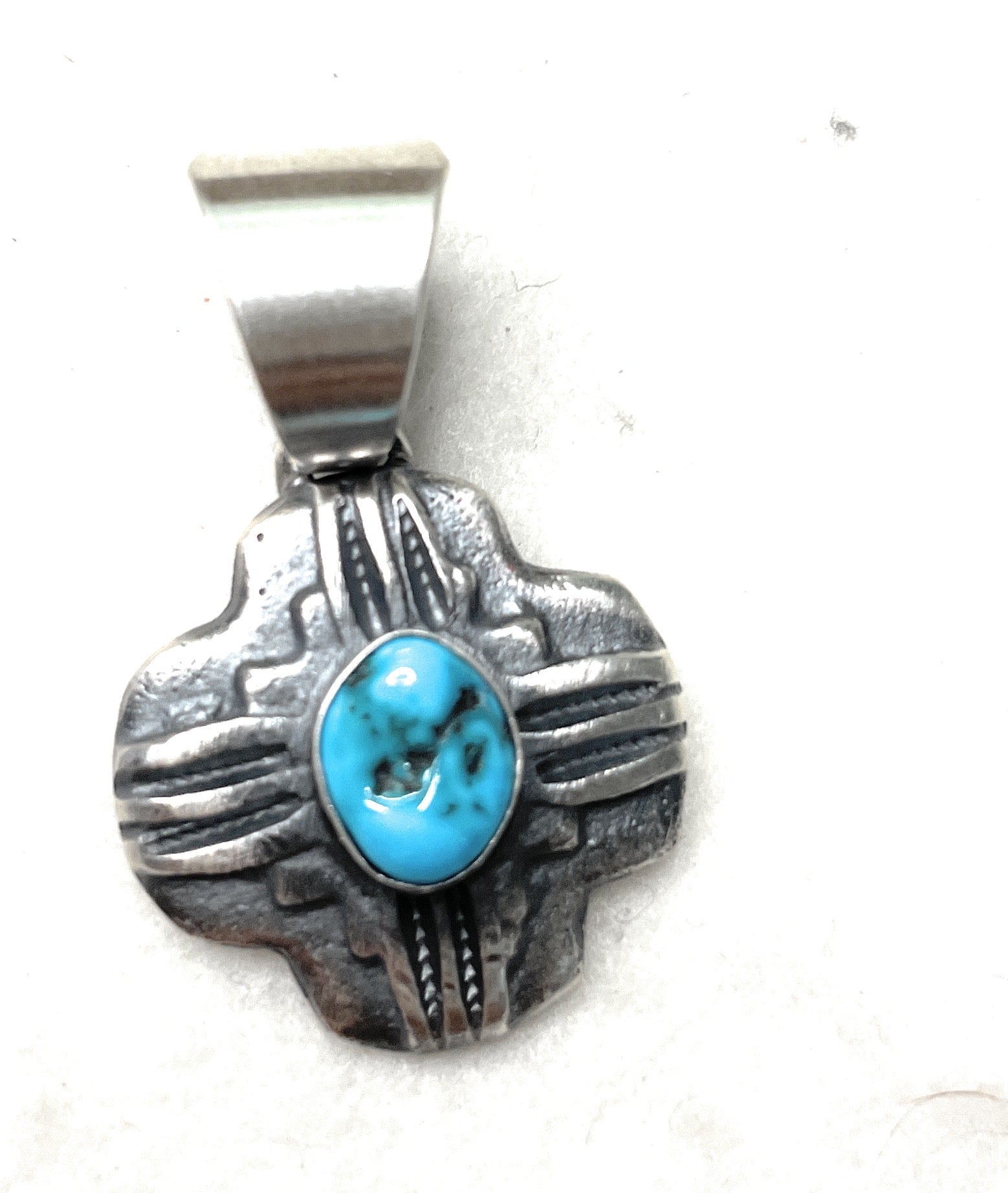 Navajo Sterling Silver Turquoise Pendant By Chimney Butte