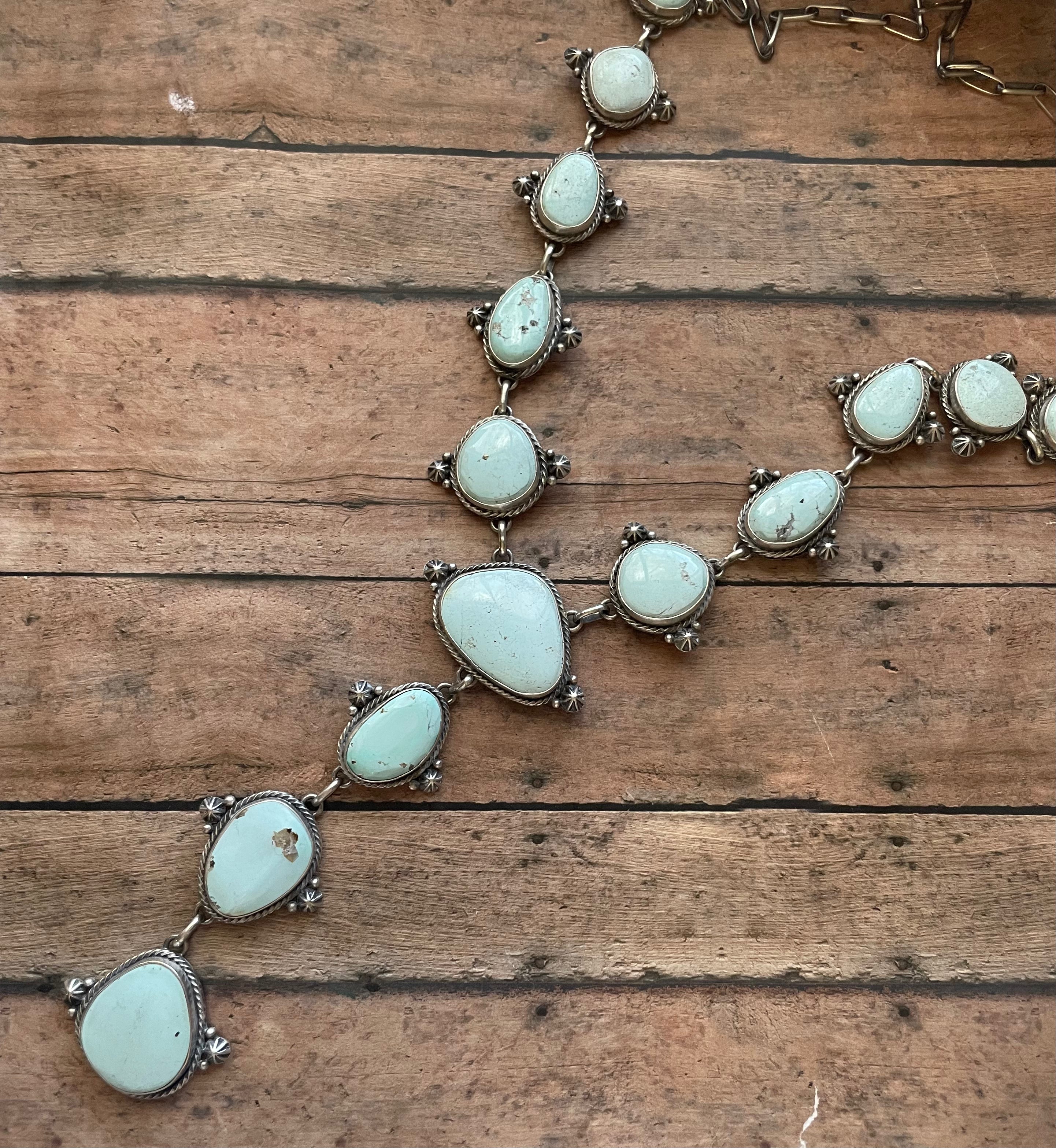 Larry Kaye Navajo Dry Creek Turquoise Drop Necklace, Earrings, Ring, B