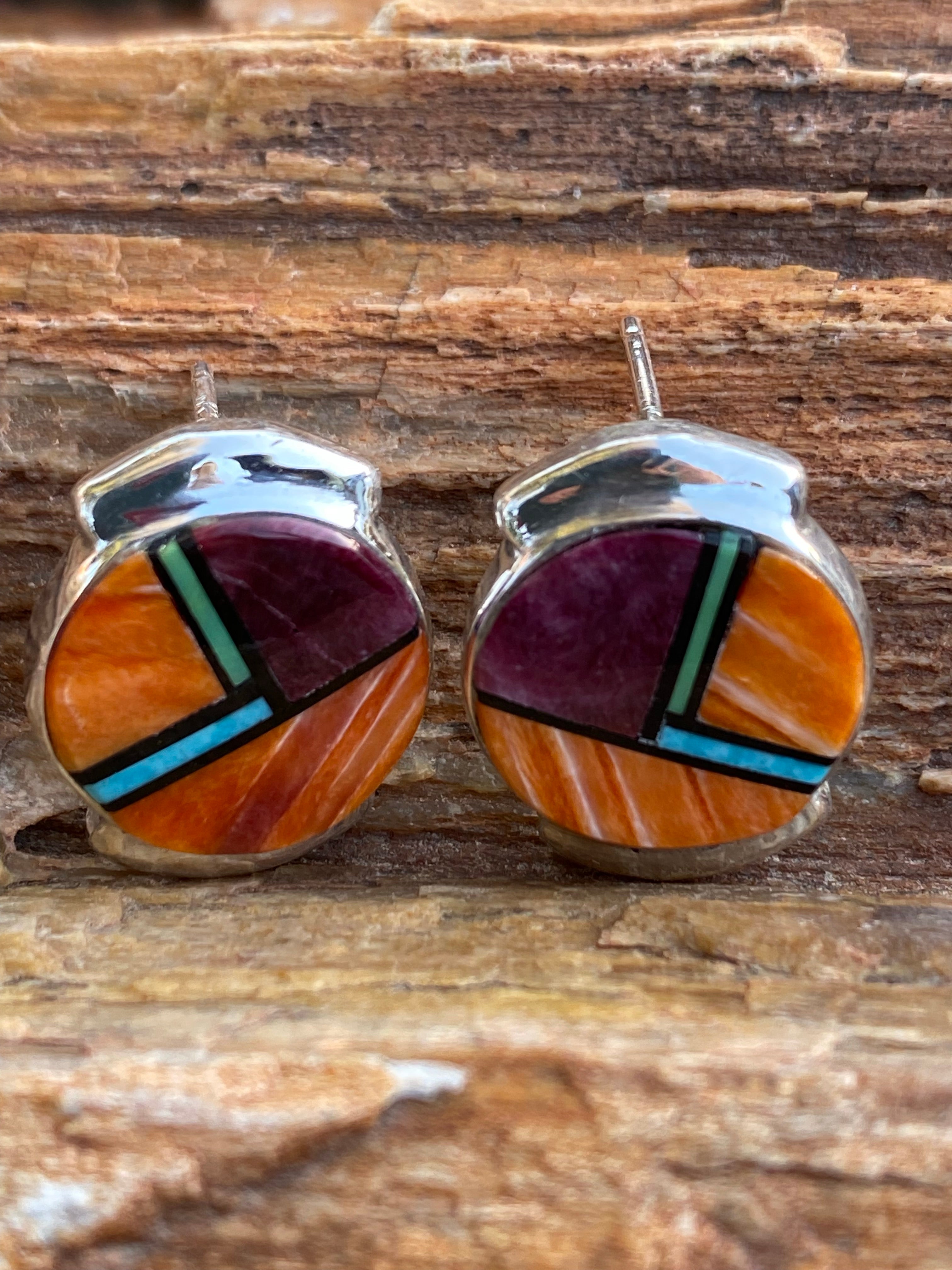 Navajo Orange Purple Spiny Stud Earrings