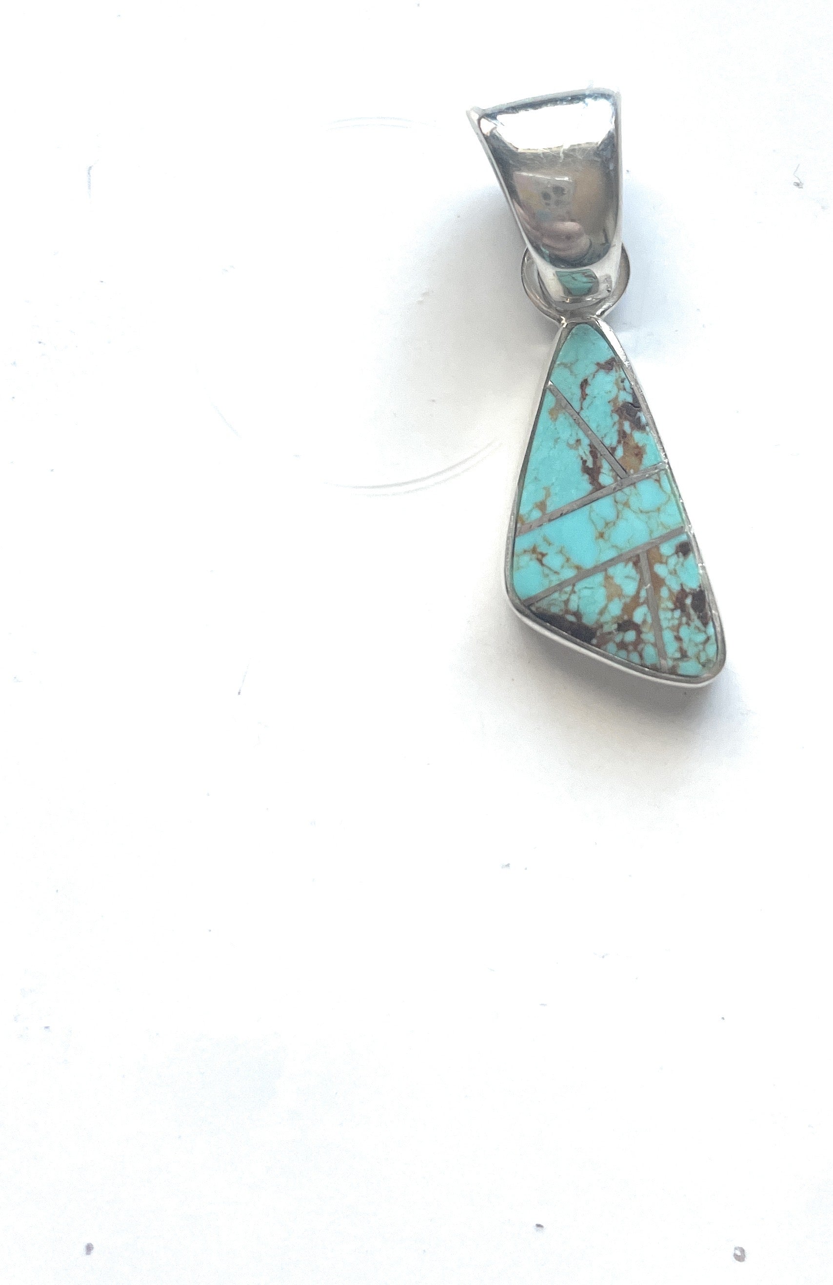 Navajo Number 8 Turquoise Inlay & Sterling Silver Pendant Signed