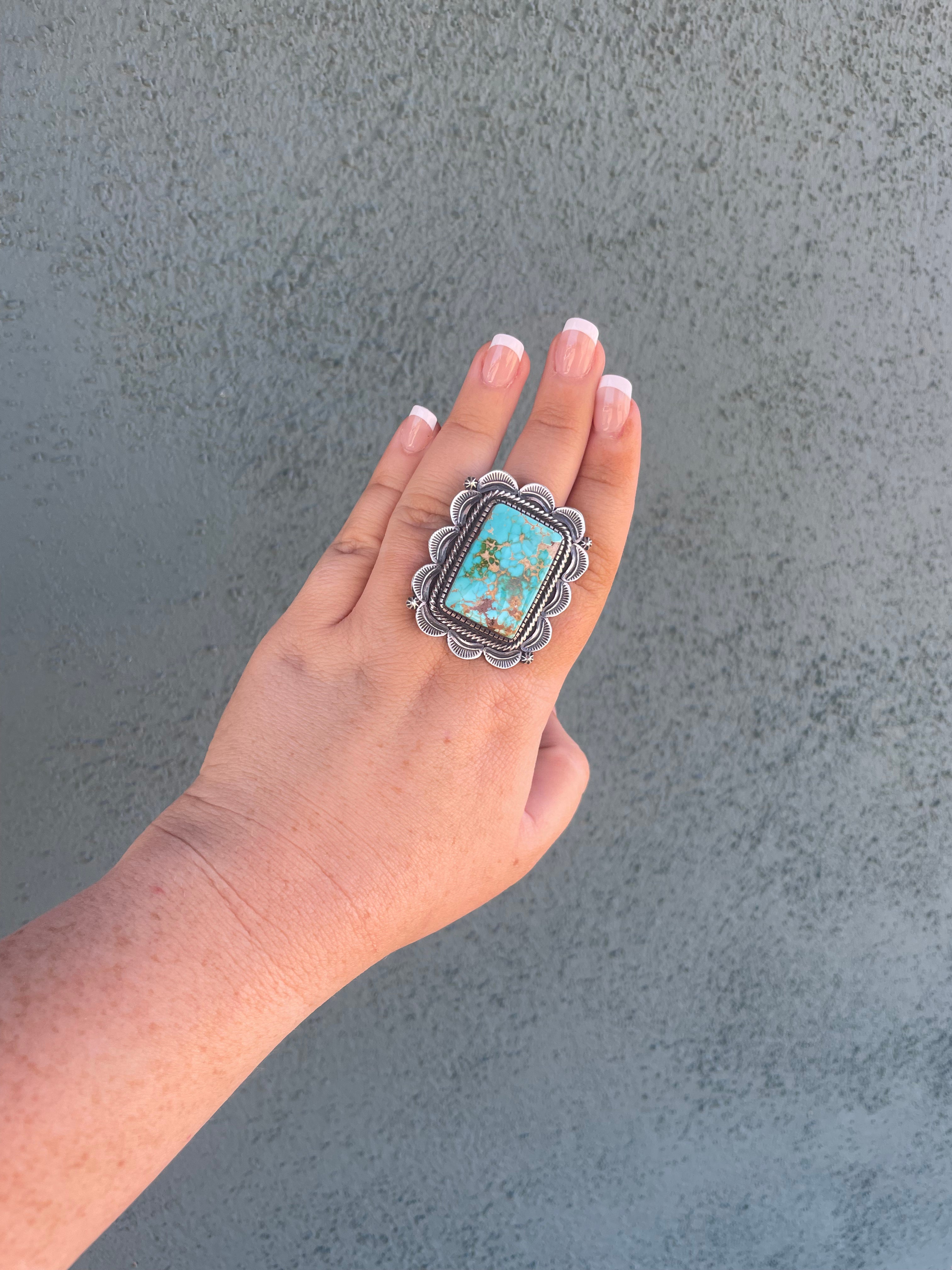 Navajo Sterling Silver & Turquoise Statement Ring Size 12