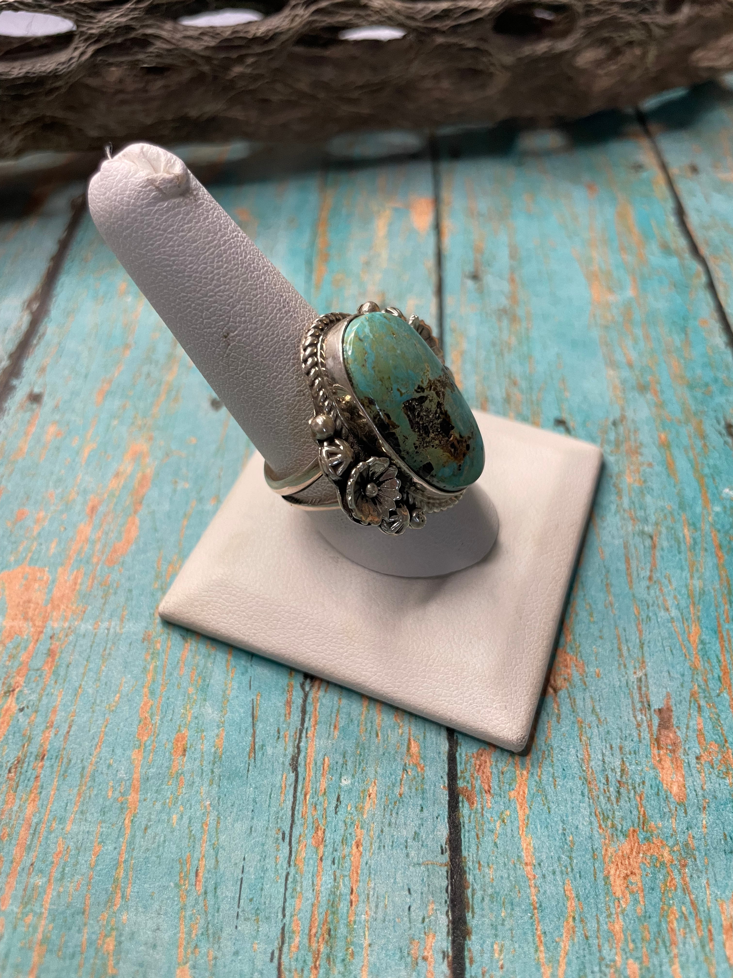 Old Pawn Navajo Sterling Silver & Turquoise Ring Size 10