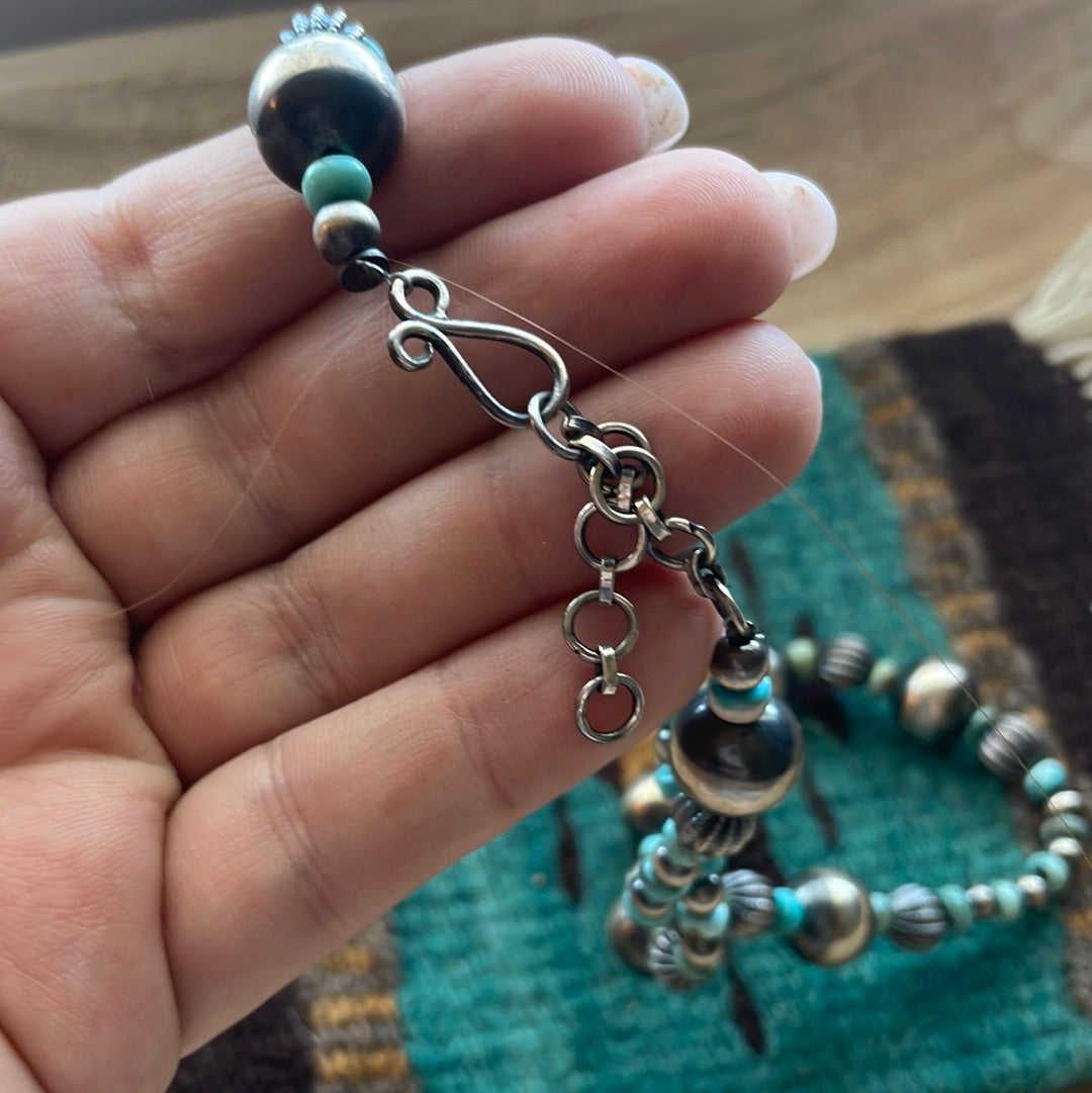 Handmade Sterling Silver & Turquoise Beaded Necklace