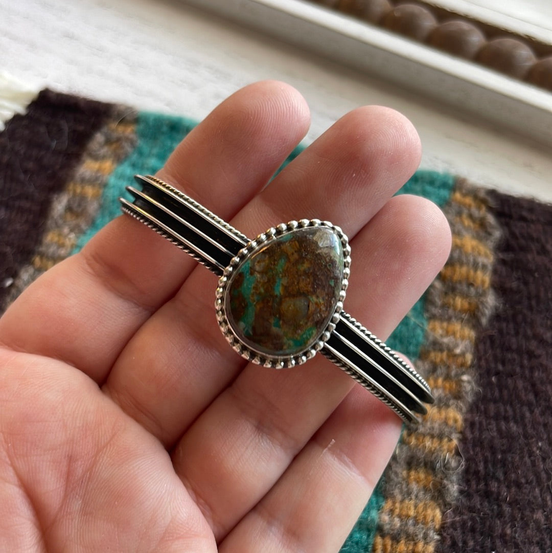 Navajo Turquoise And Sterling Silver Cuff Bracelet Signed