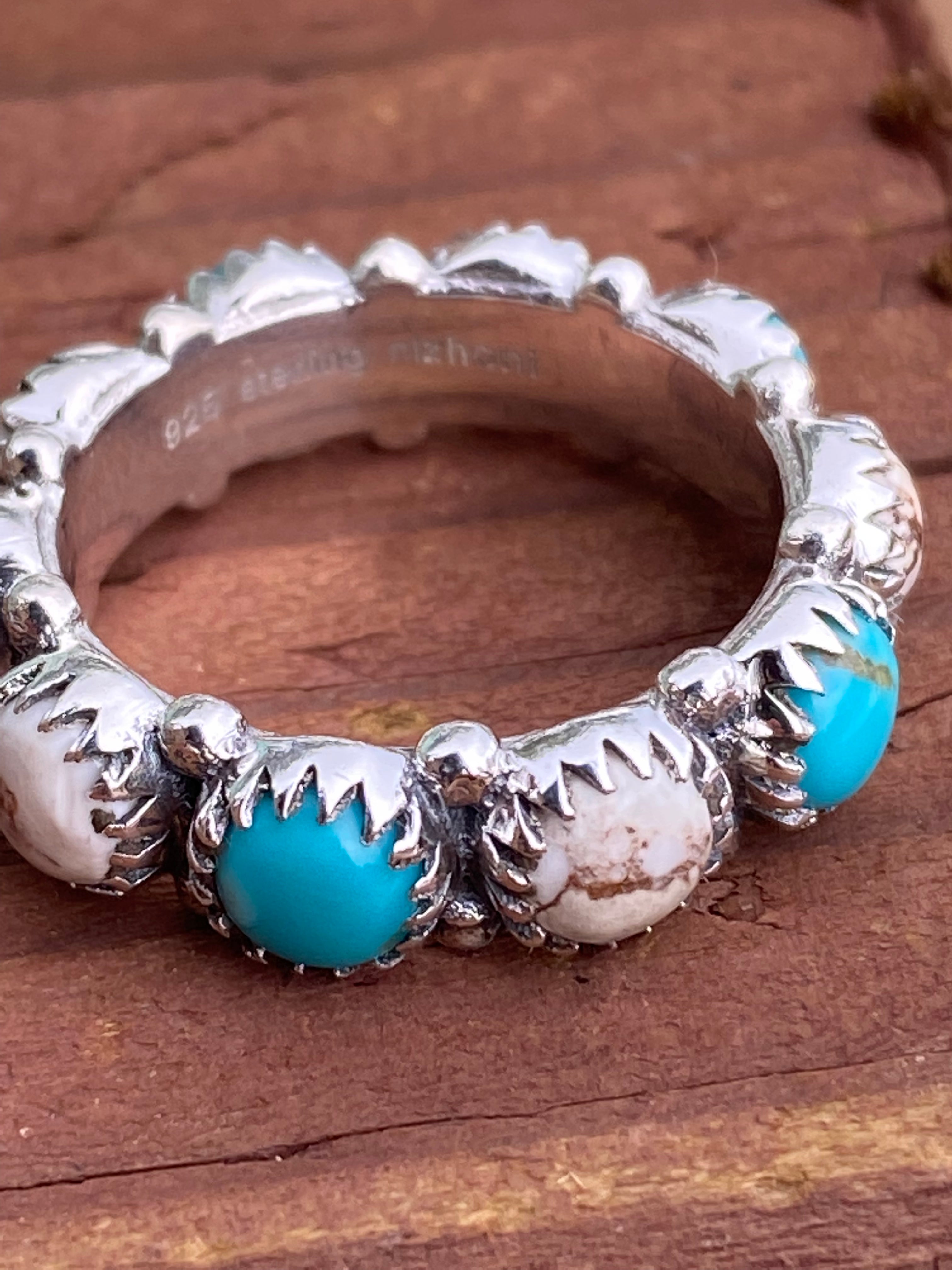 Kingman Turquoise & Wild Horse Sterling Silver Eternity Band