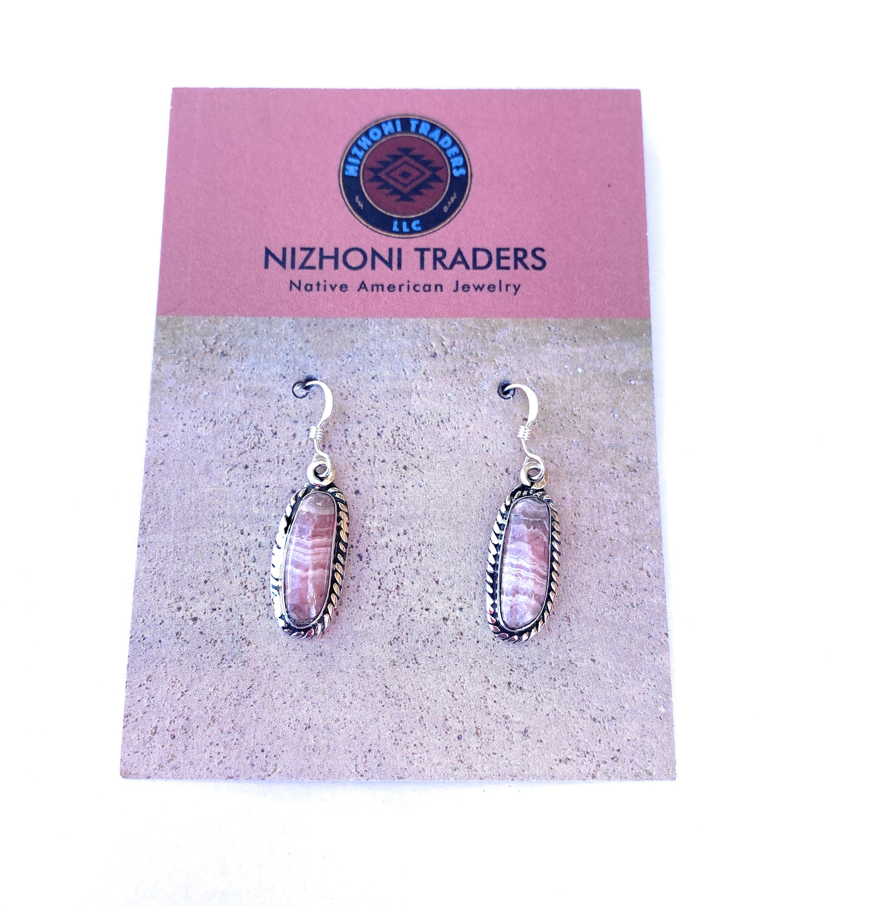 Navajo Sterling Silver & Rhodochrosite Dangle Earrings