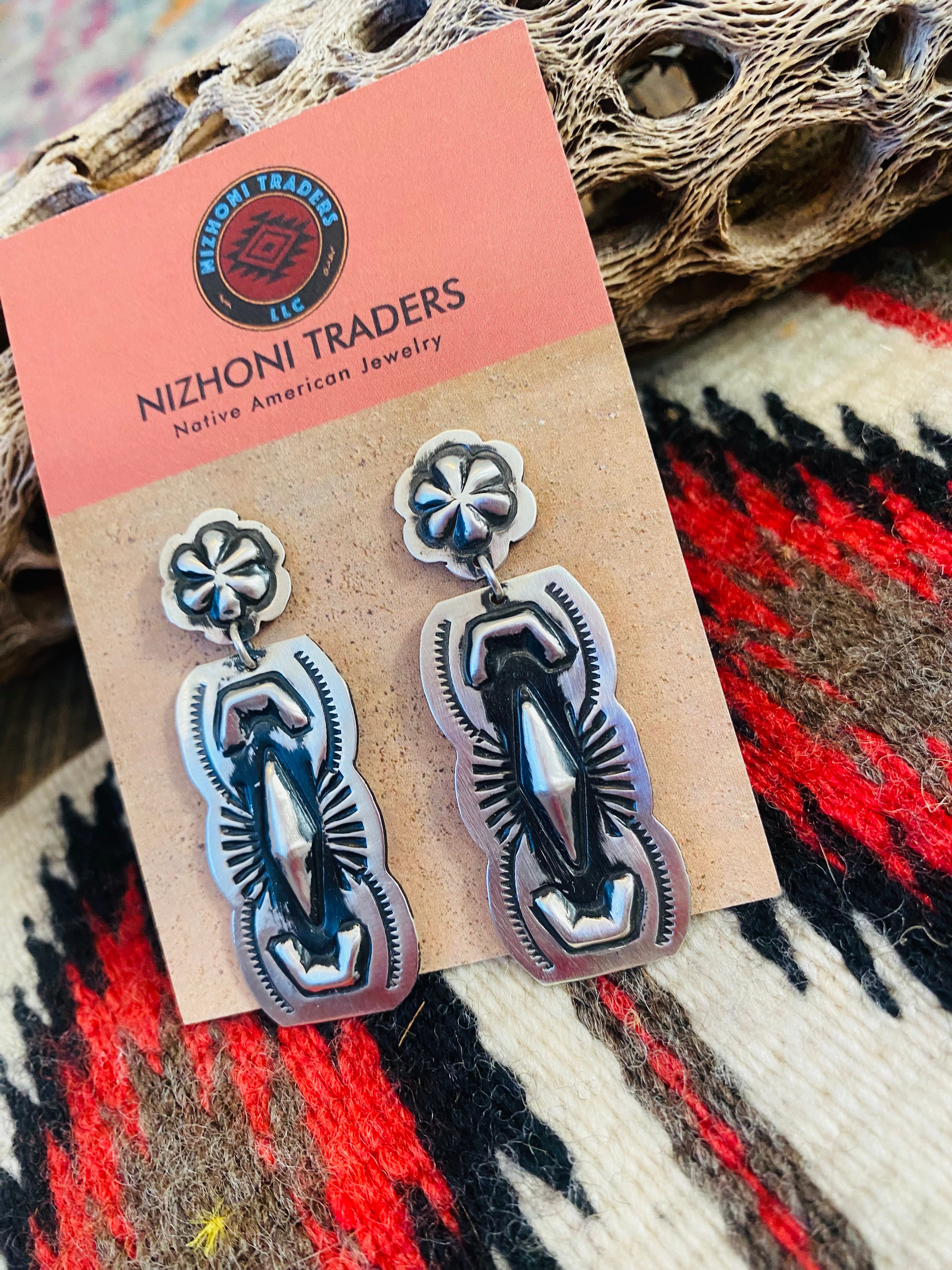 Navajo Sterling Silver Concho Dangle Earrings By Leander Tahe