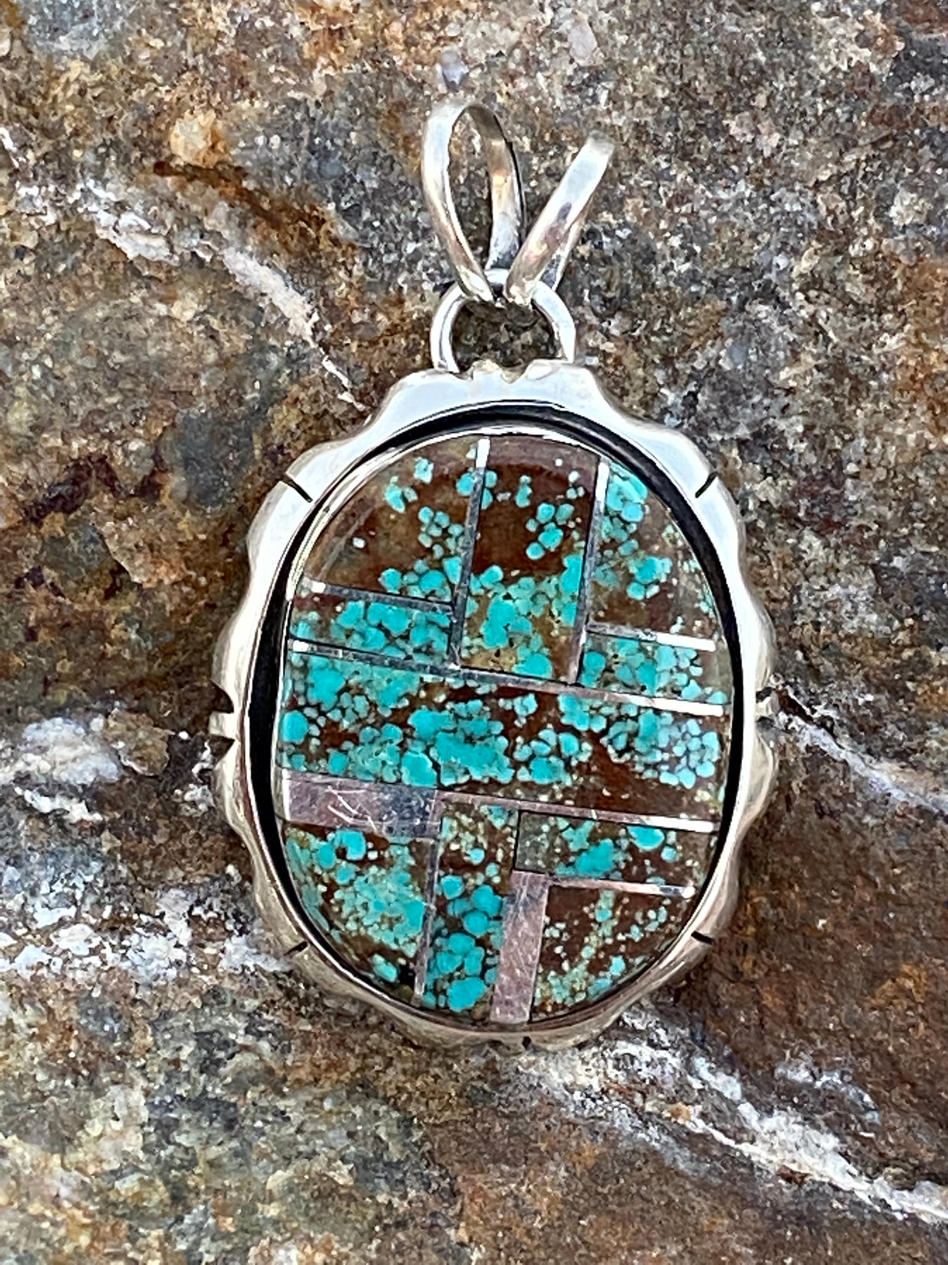 Navajo Turquoise 8 Sterling Silver 1.25” Oval Pendant