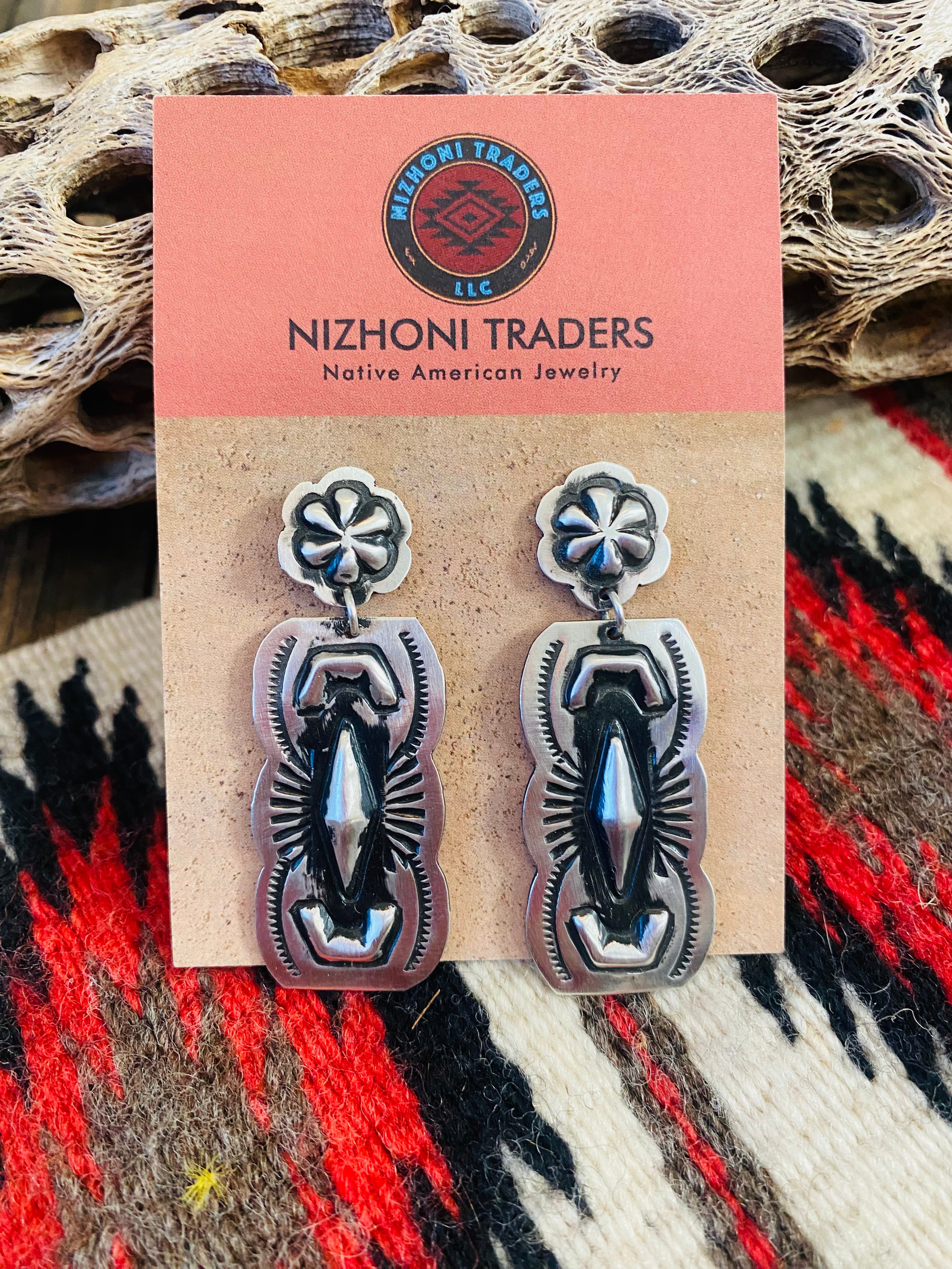 Navajo Sterling Silver Concho Dangle Earrings By Leander Tahe