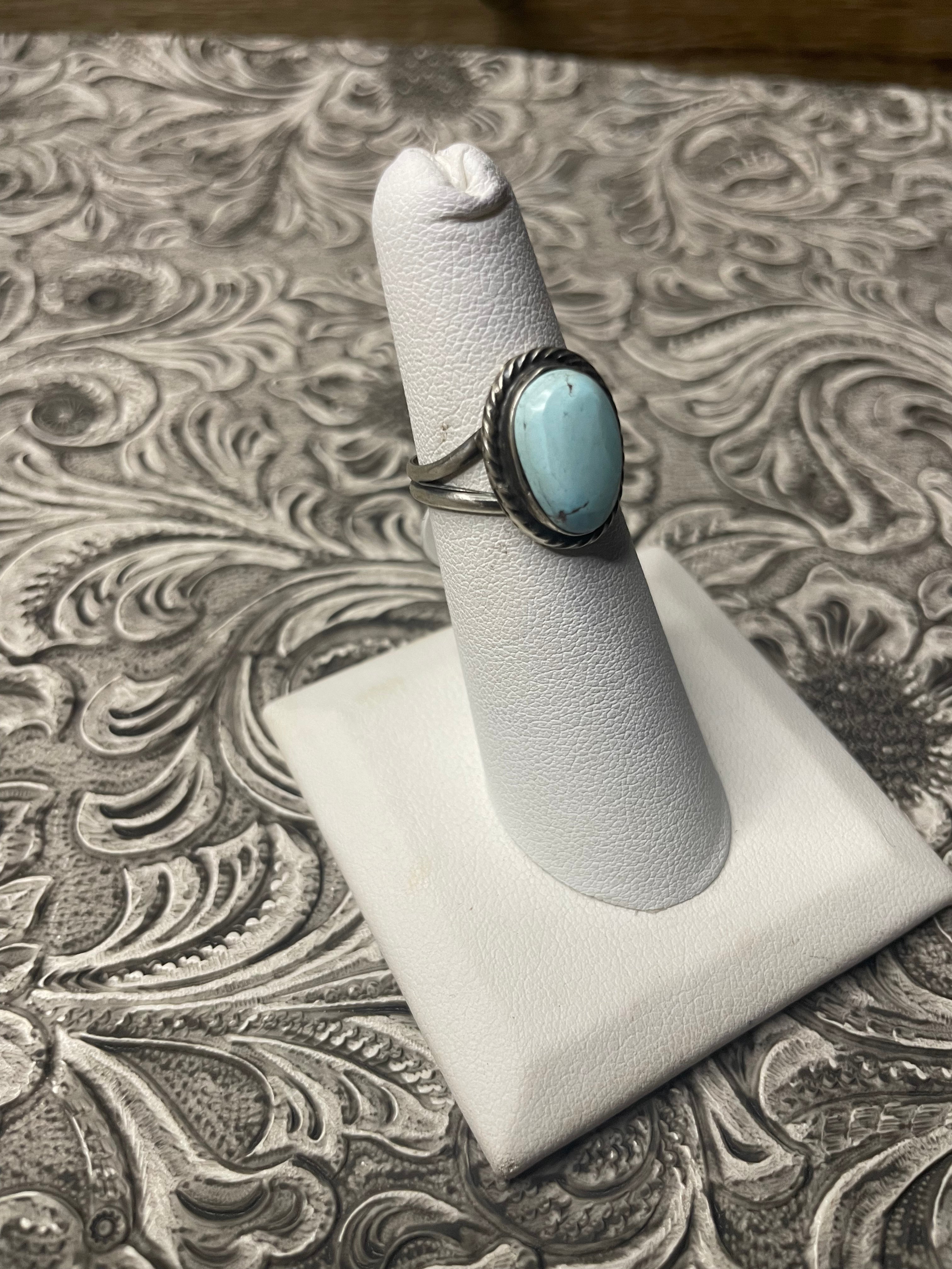 Navajo Golden Hills Turquoise & Sterling Silver Ring Size 6.5