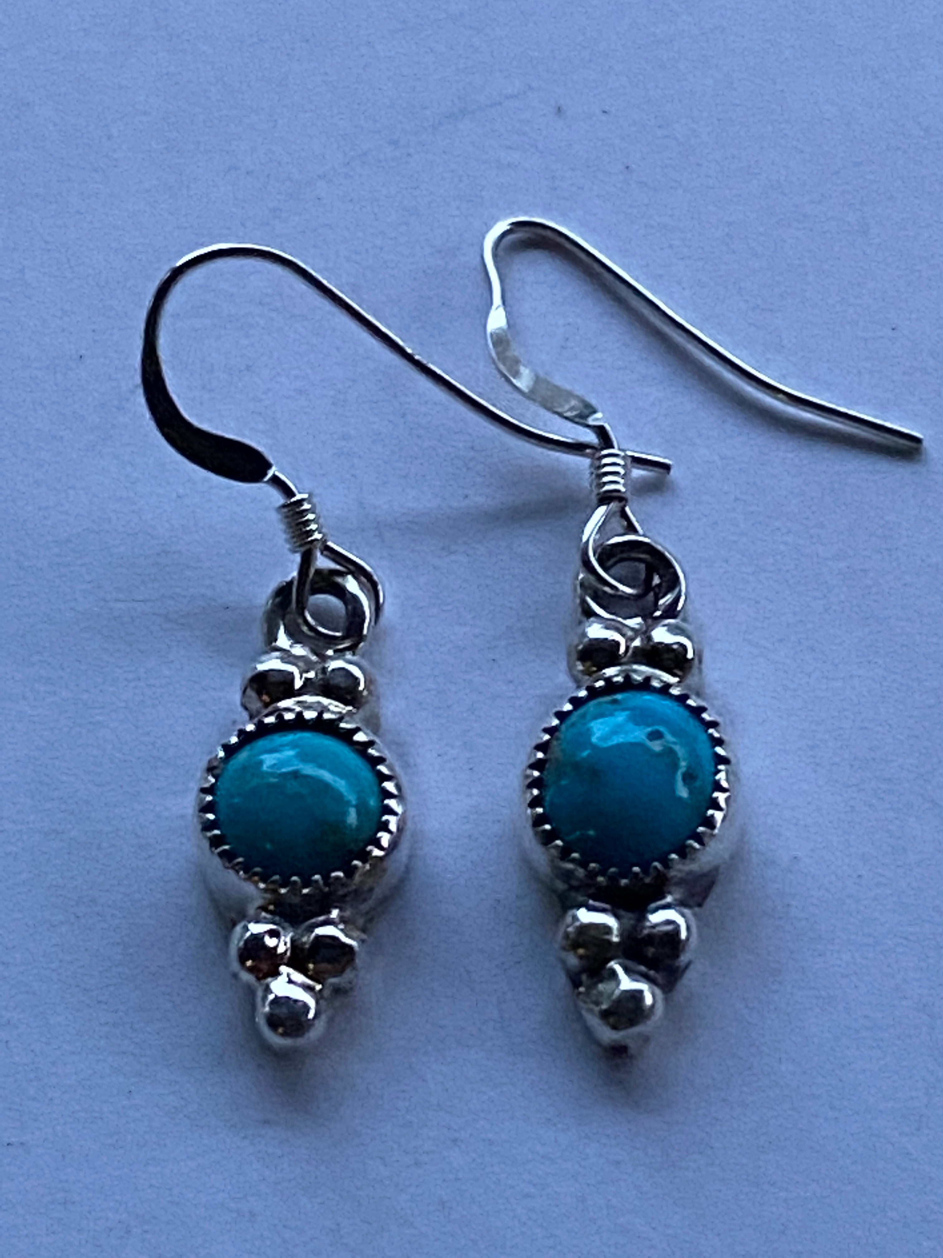 Navajo Turquoise & Sterling Silver Petite Dangle Earrings