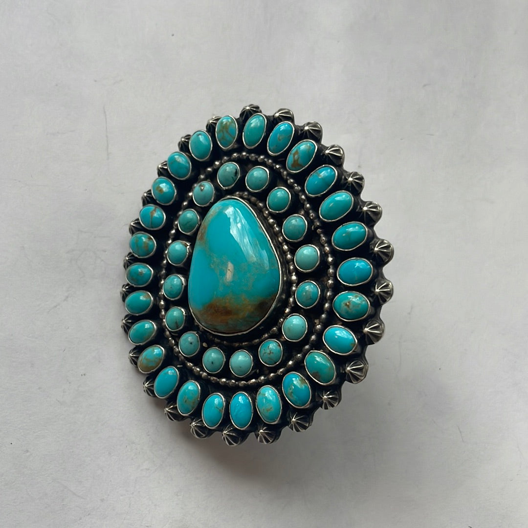 Navajo Sterling Silver & Turquoise Ring Size 8 Signed