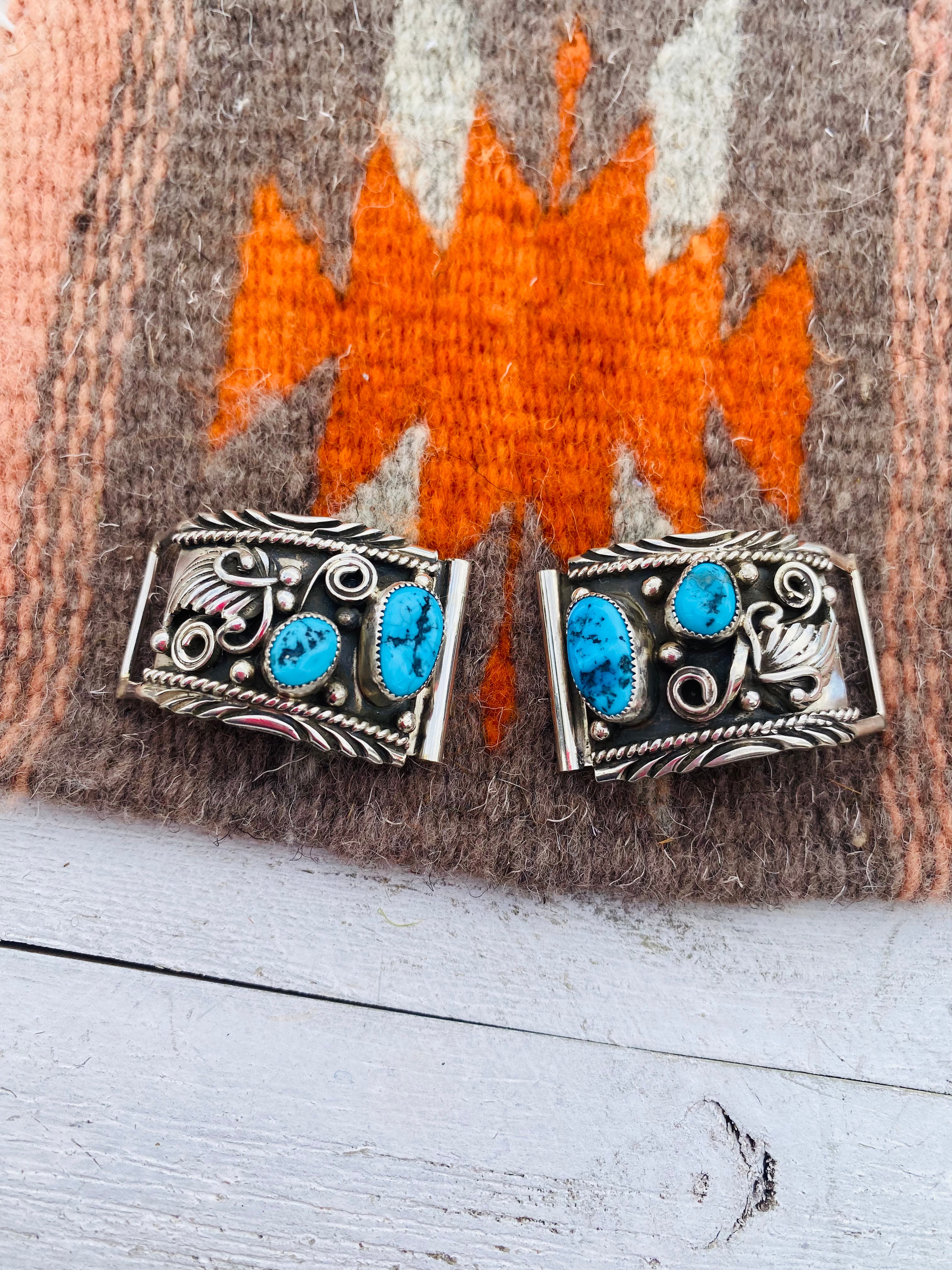 Navajo Kingman Turquoise & Sterling Silver Watch Ends