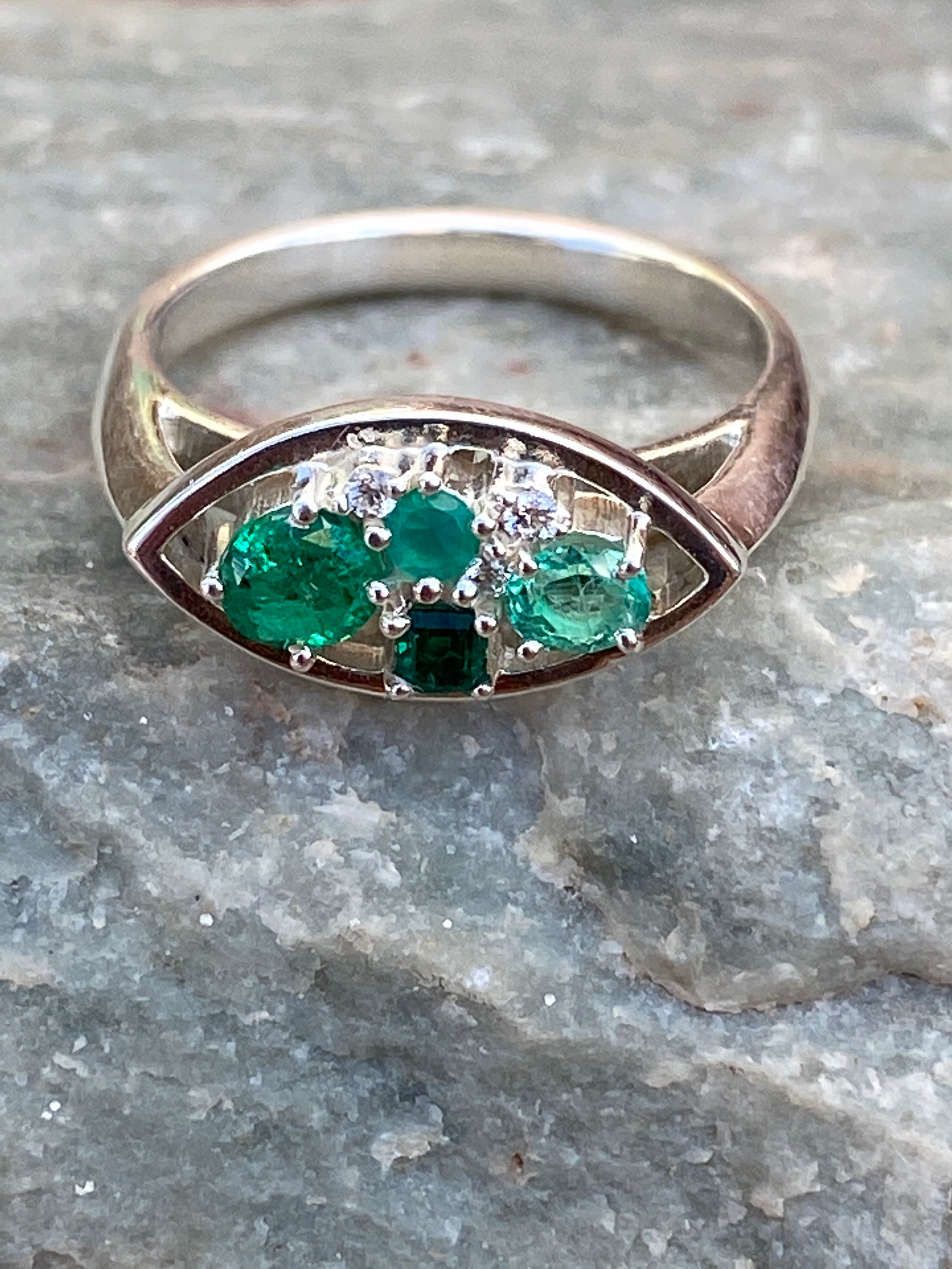 Colombian Emerald Ring in Sterling Silver size 5.5