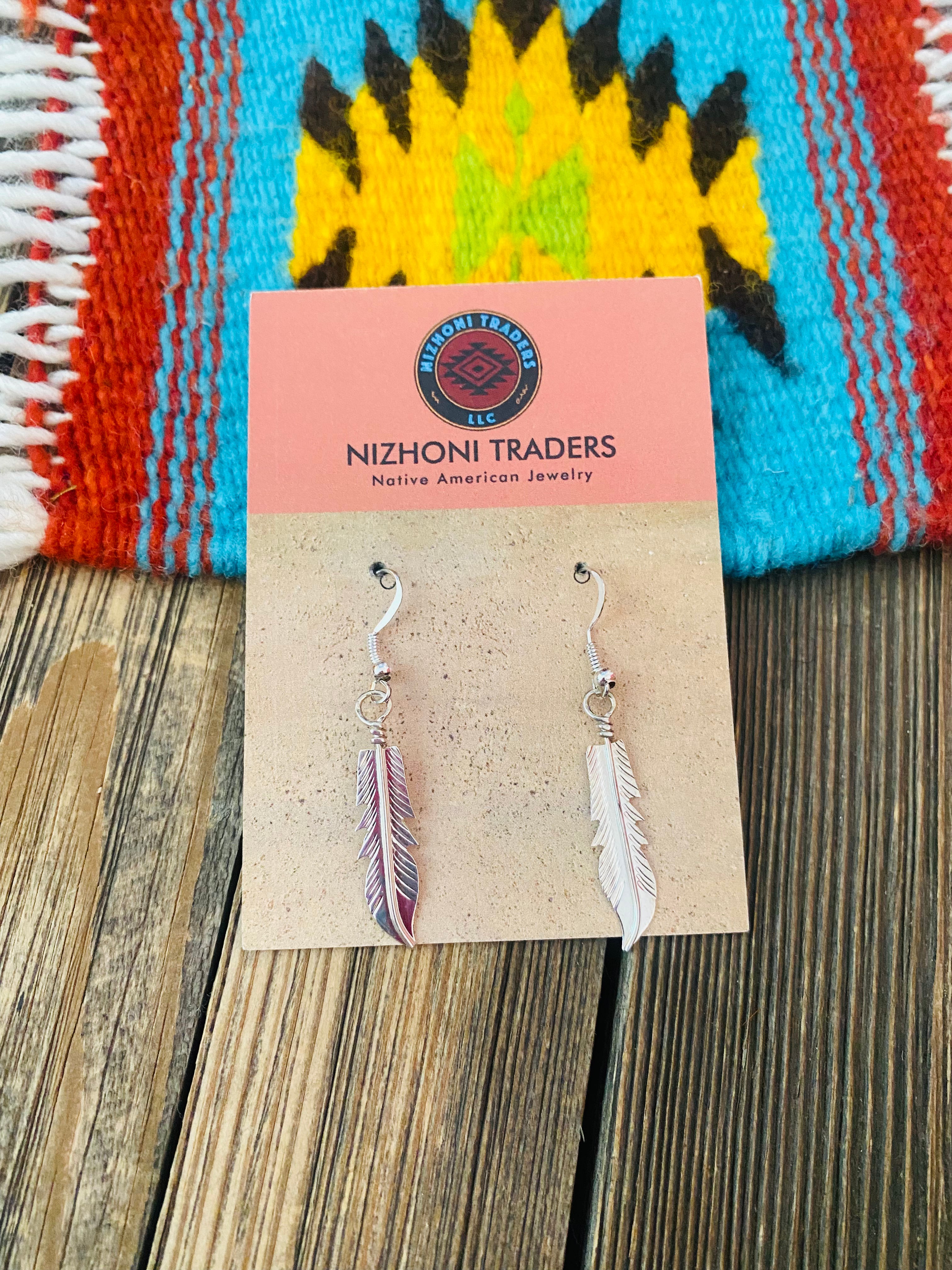 Navajo Sterling Silver Feather Dangle Earrings