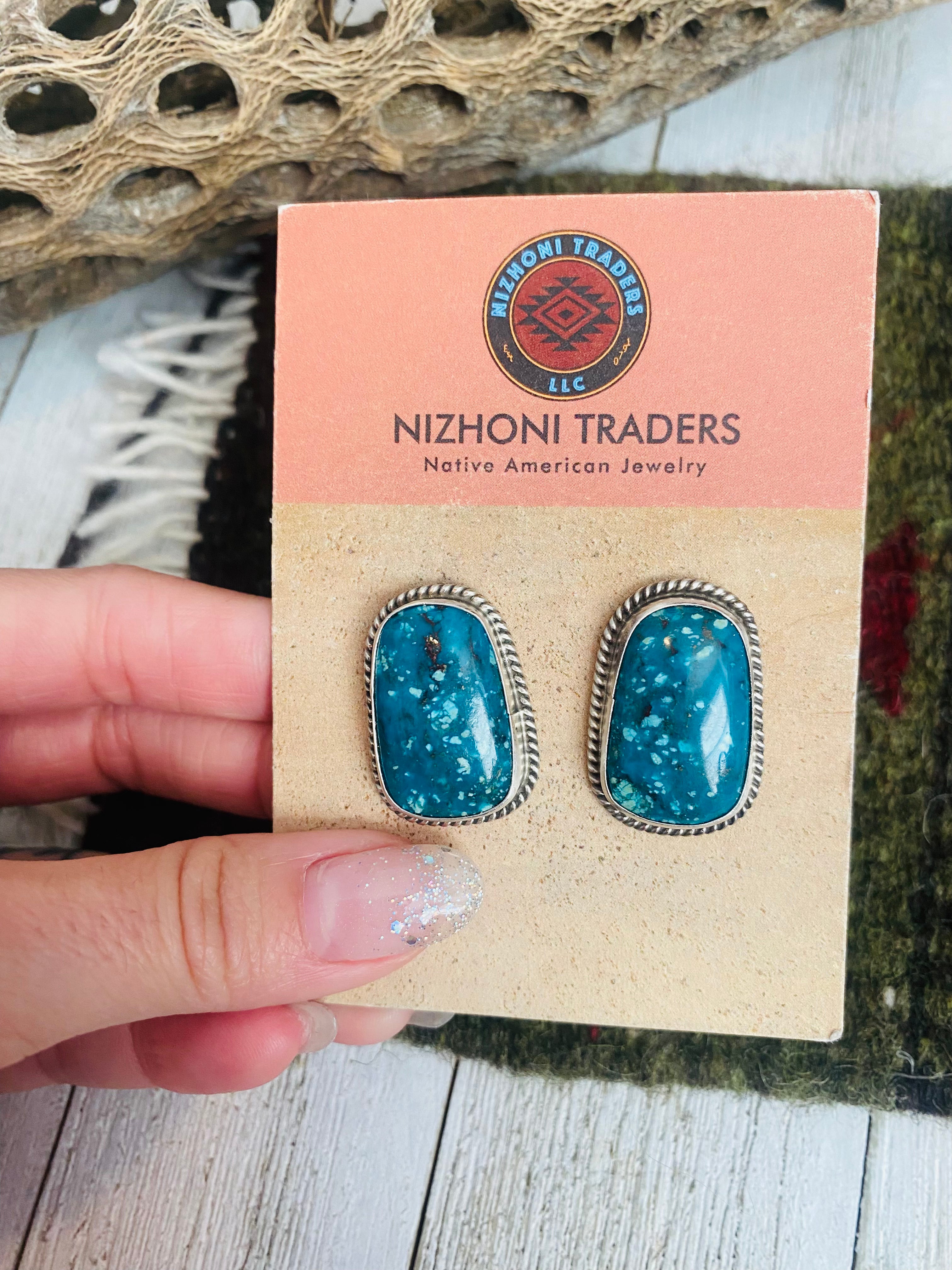 Navajo Sterling Silver & Royston Turquoise Stud Earrings