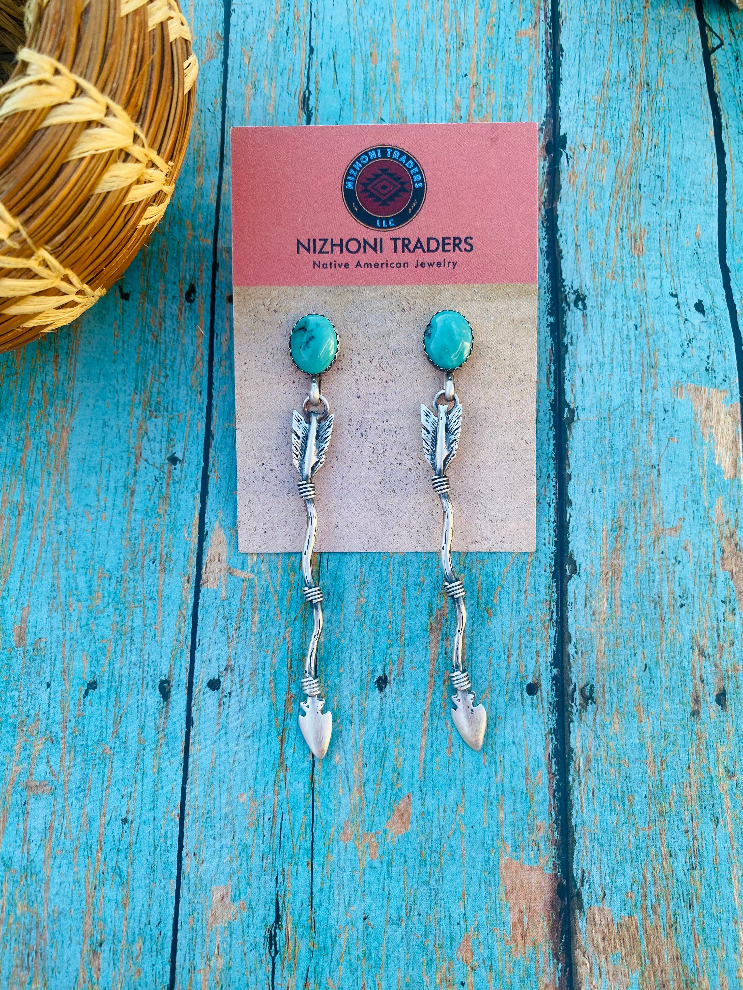 Navajo Turquoise & Sterling Silver Arrow Dangle Earrings