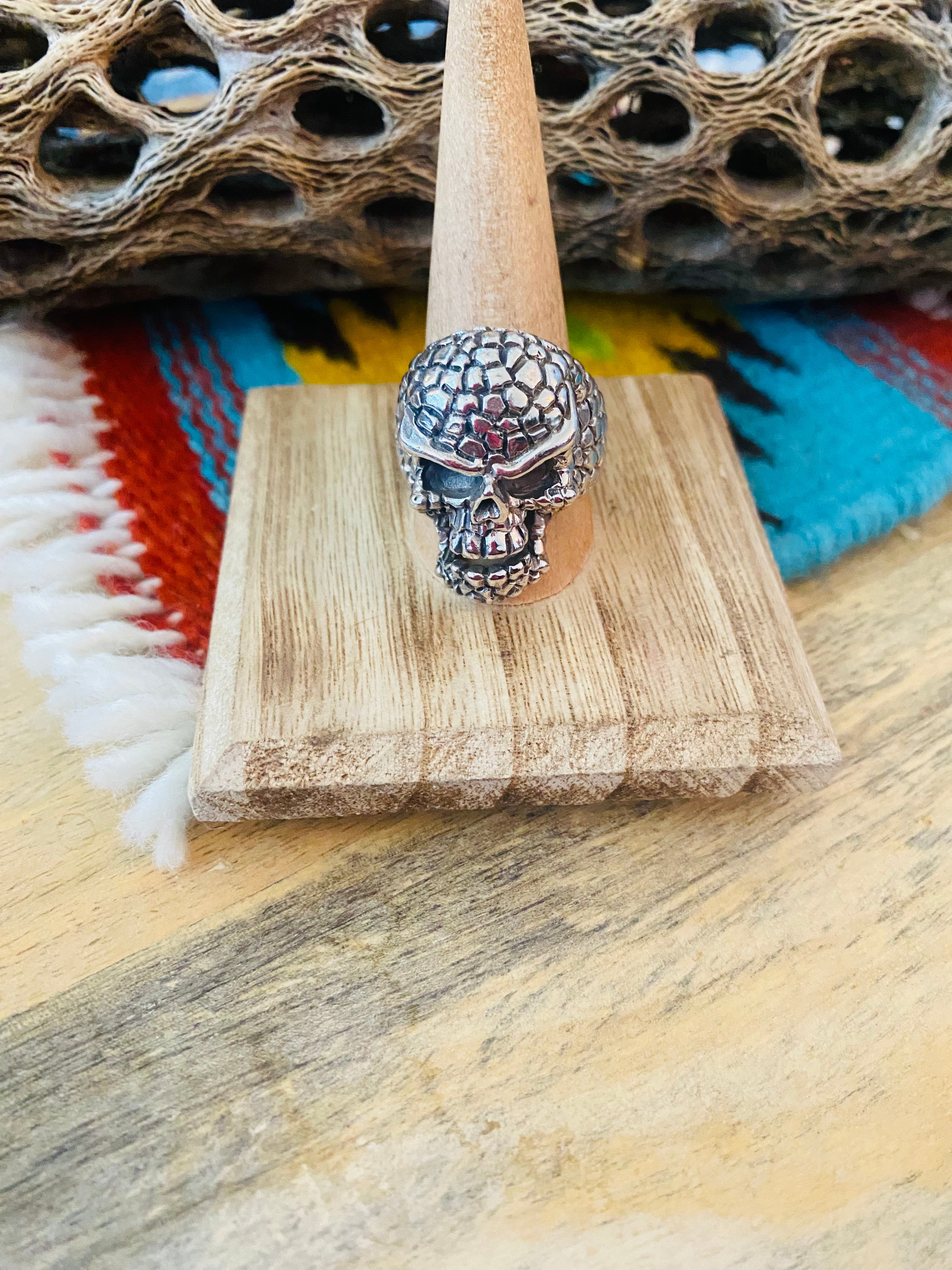 Handmade Sterling Silver Skull Ring Size 10.25