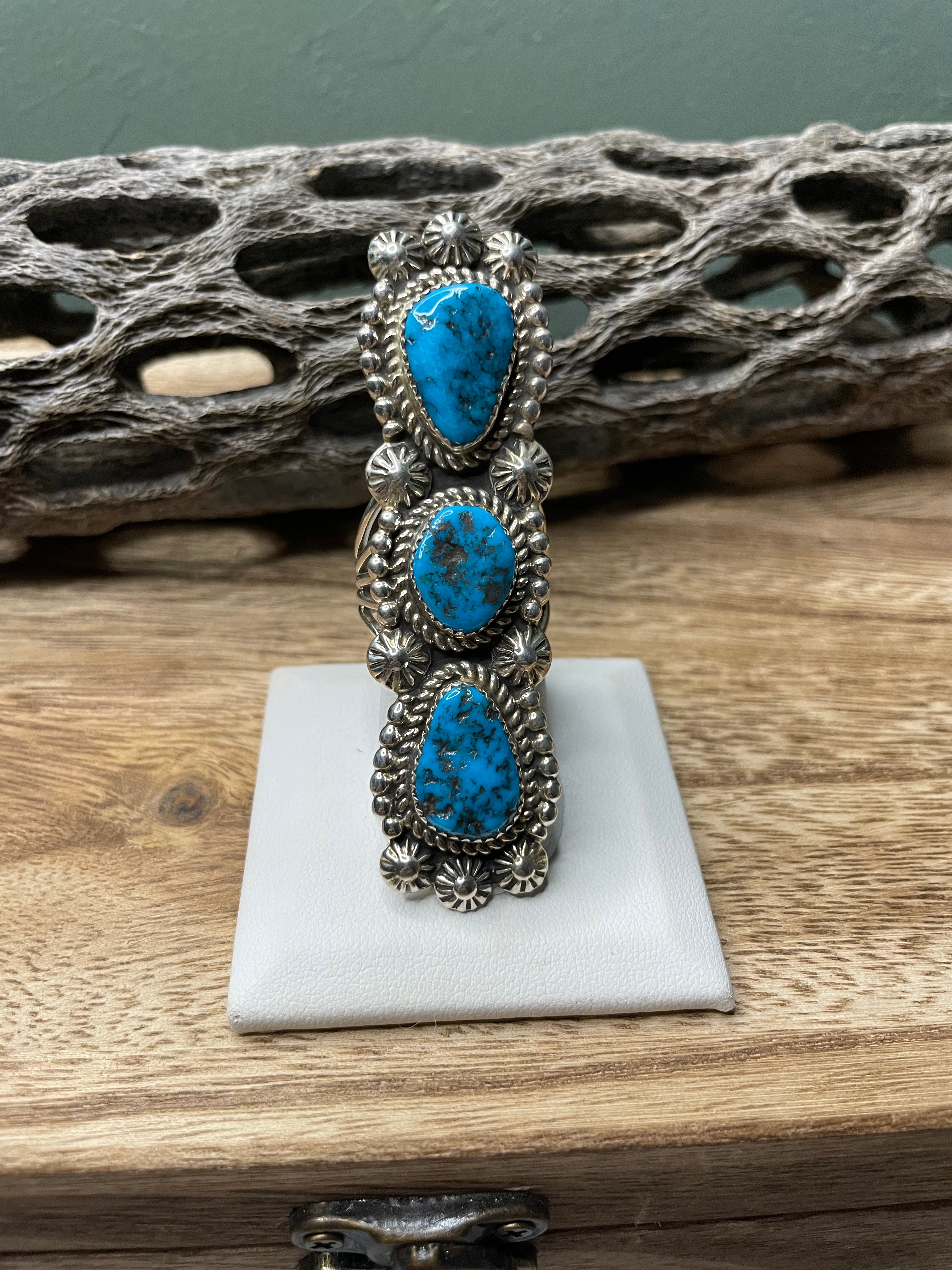 Navajo Turquoise And Sterling Silver Statement Ring Sz 9