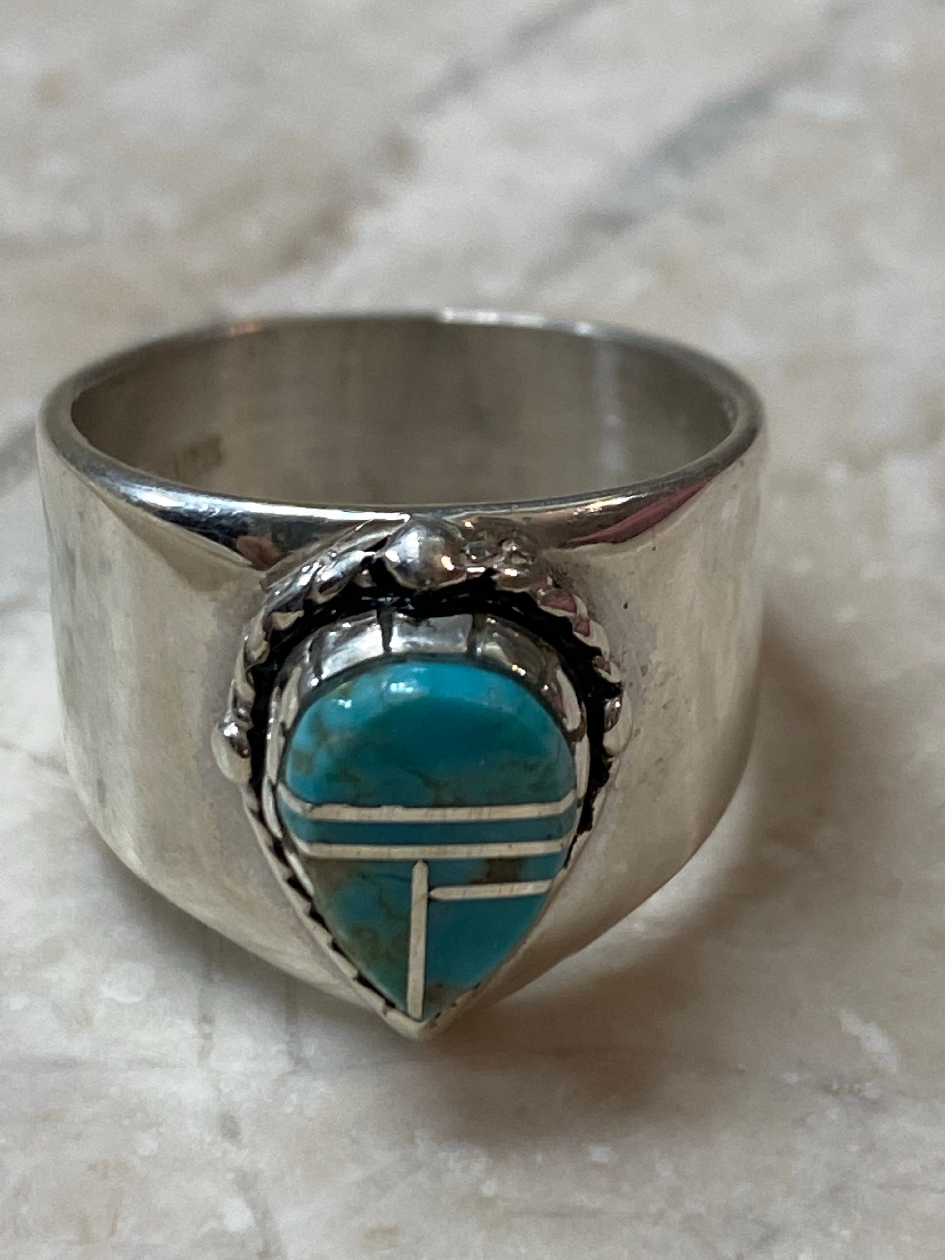 Navajo Turquoise 8 & Sterling Silver Drop Cigar Band