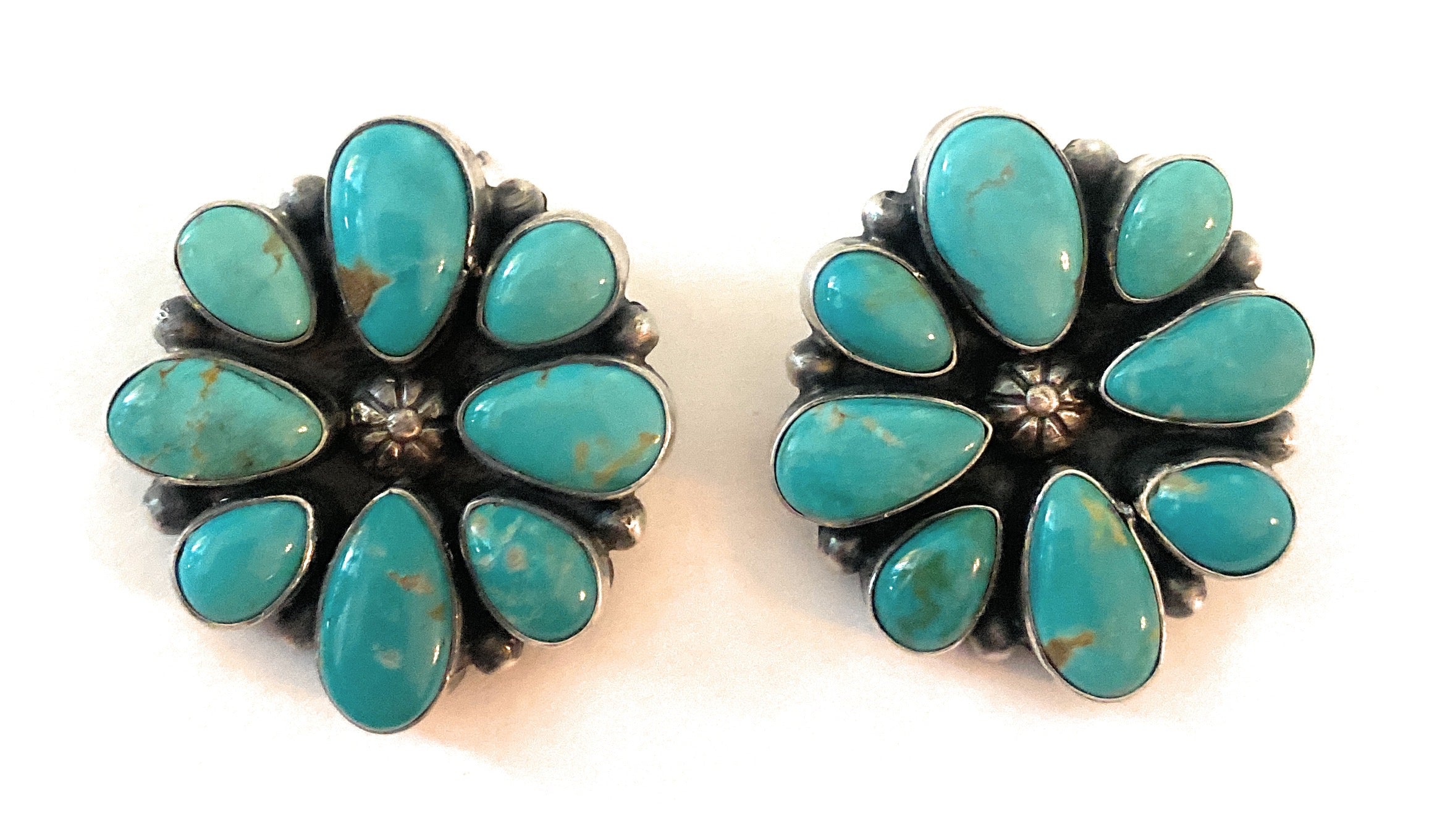 Navajo Sterling Silver & Natural Turquoise Cluster Post Earrings