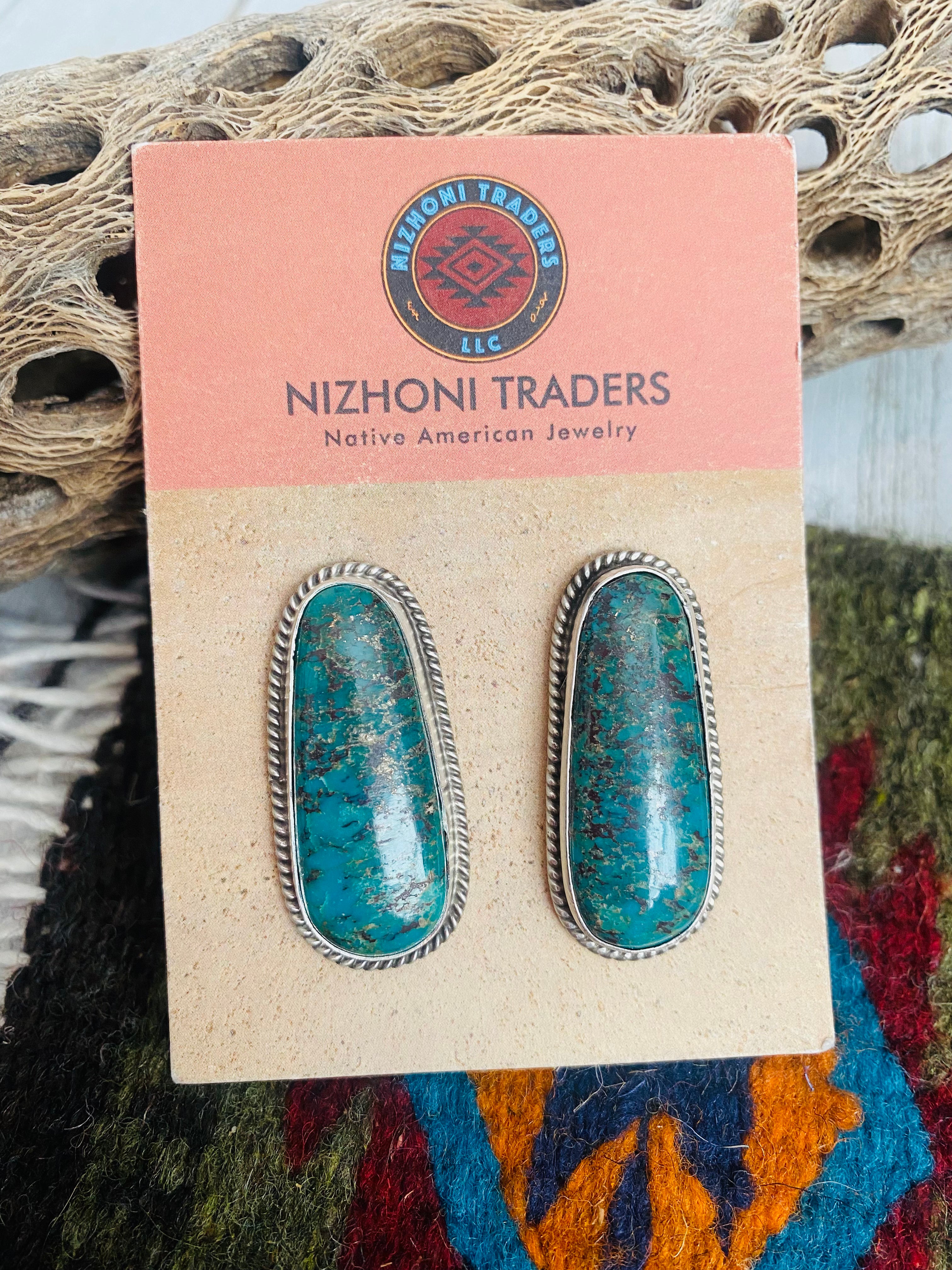 Navajo Sterling Silver & Royston Turquoise Stud Earrings