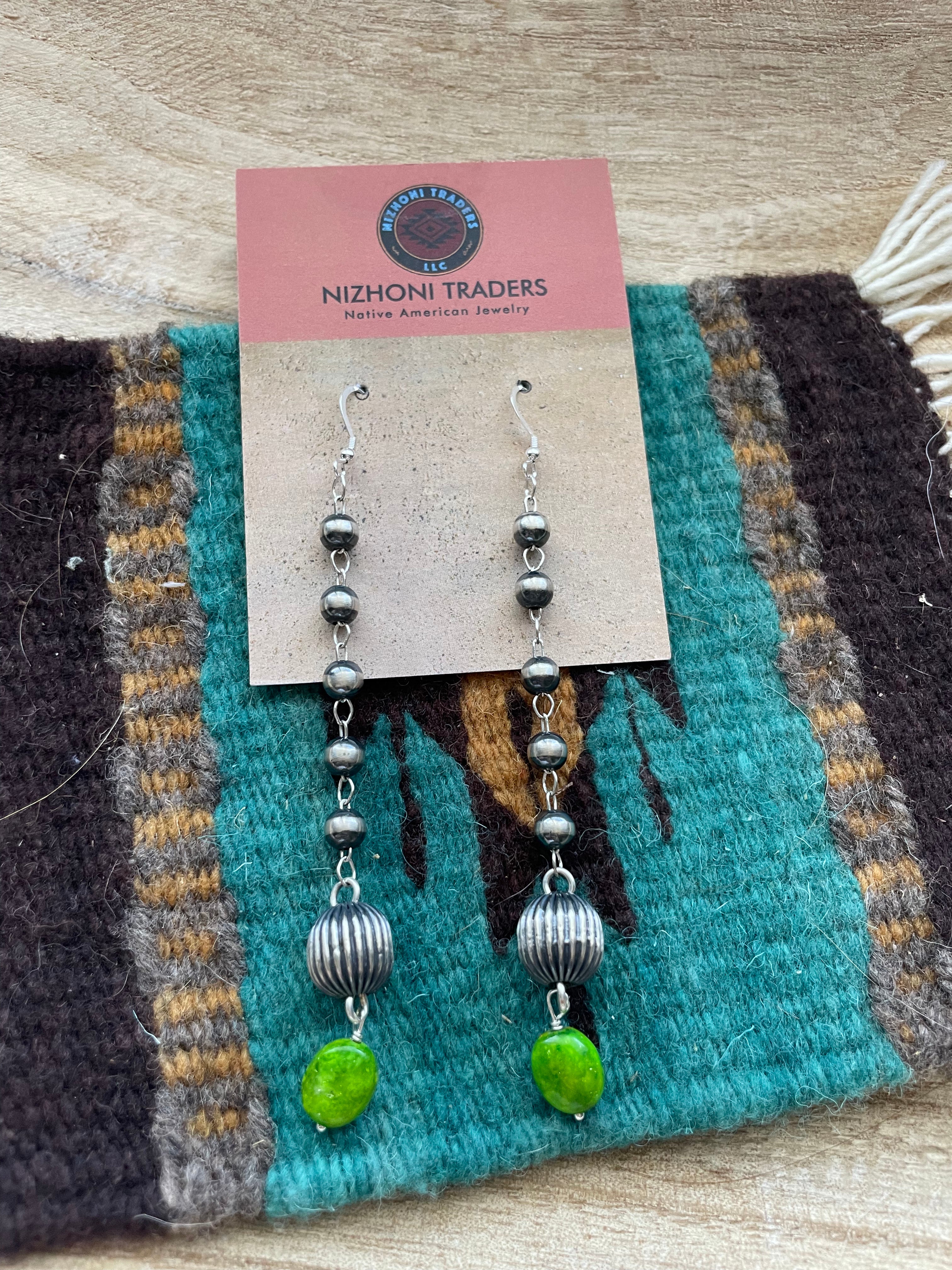 Navajo Pearl Sterling Silver Turquoise Dangle Earrings