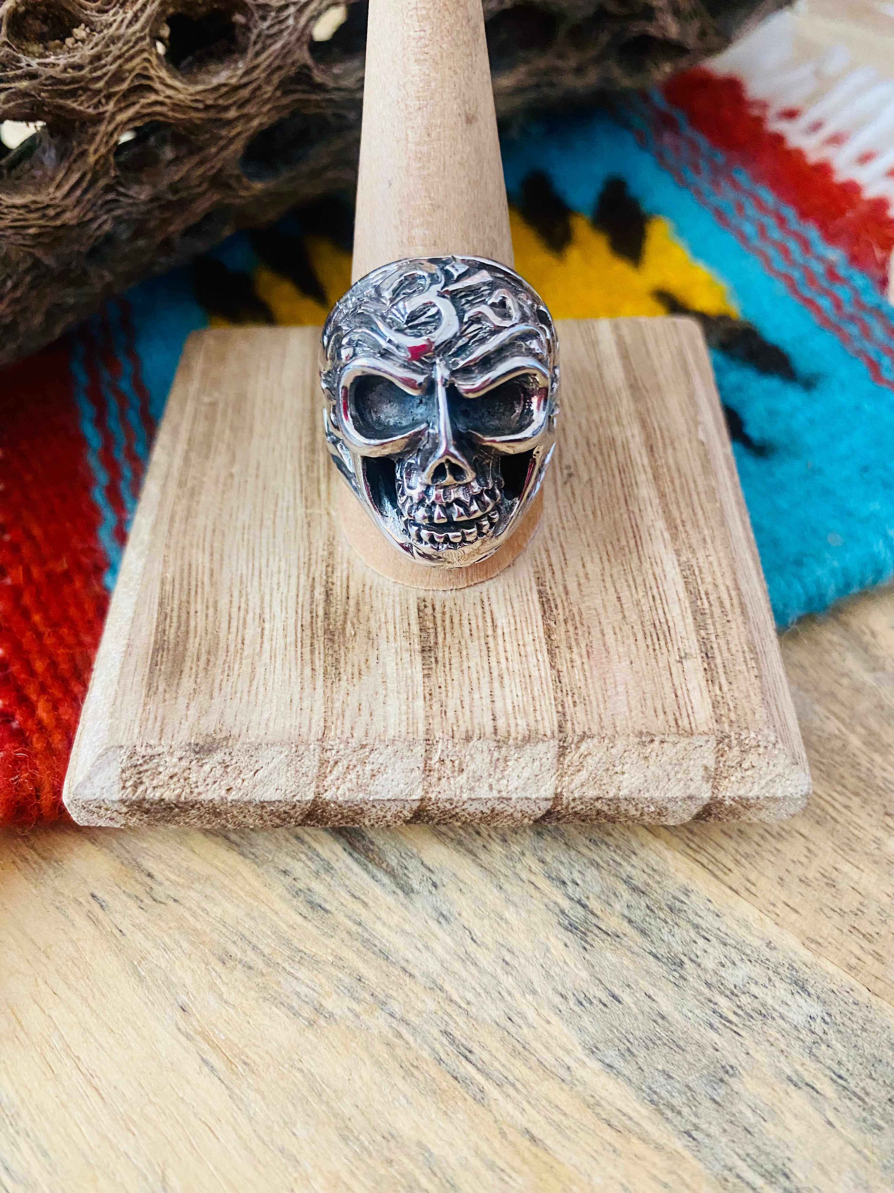 Handmade Sterling Silver Skull Ring Size 10.25