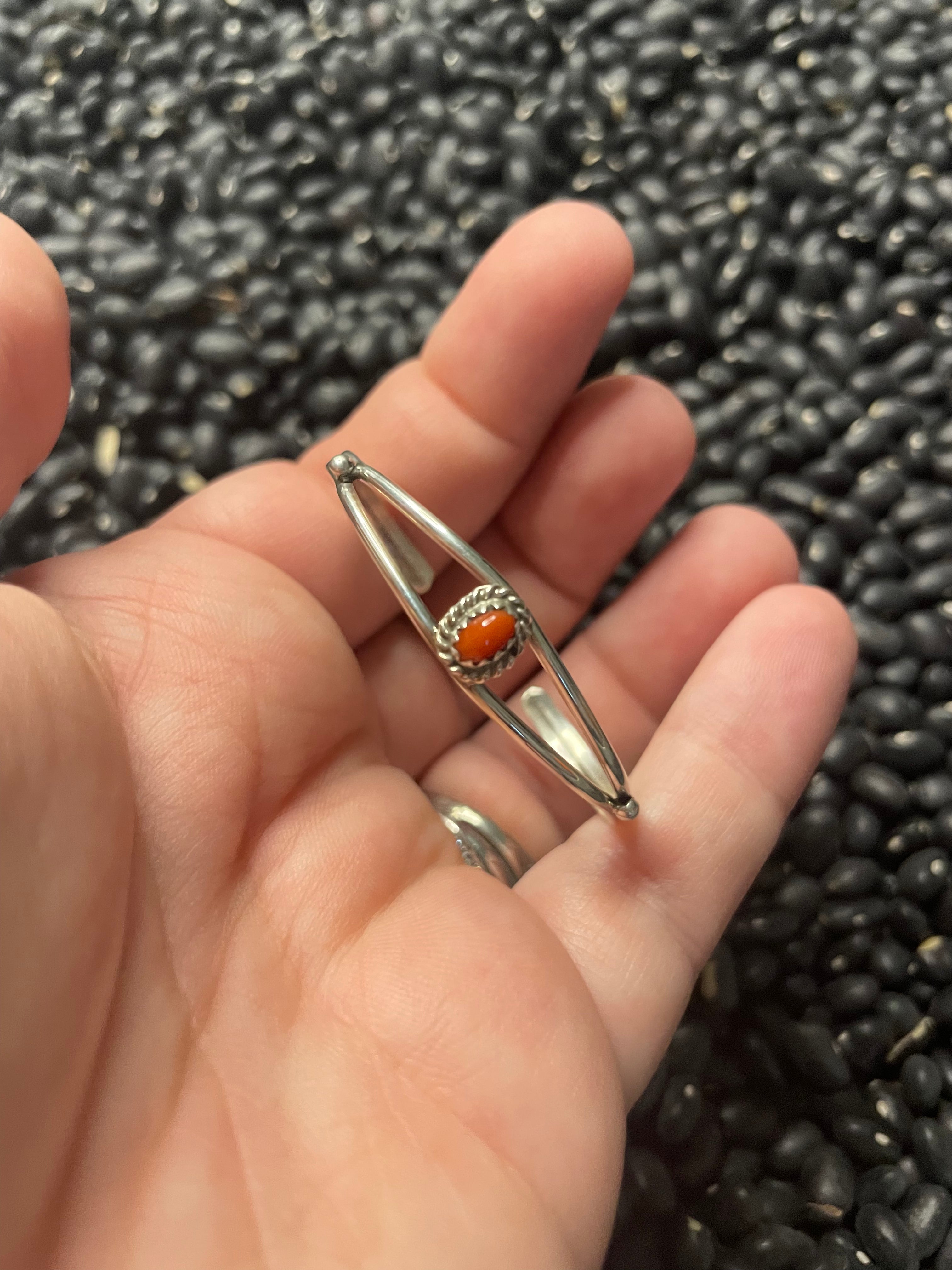 Navajo Sterling Silver & Coral Baby Cuff Bracelet