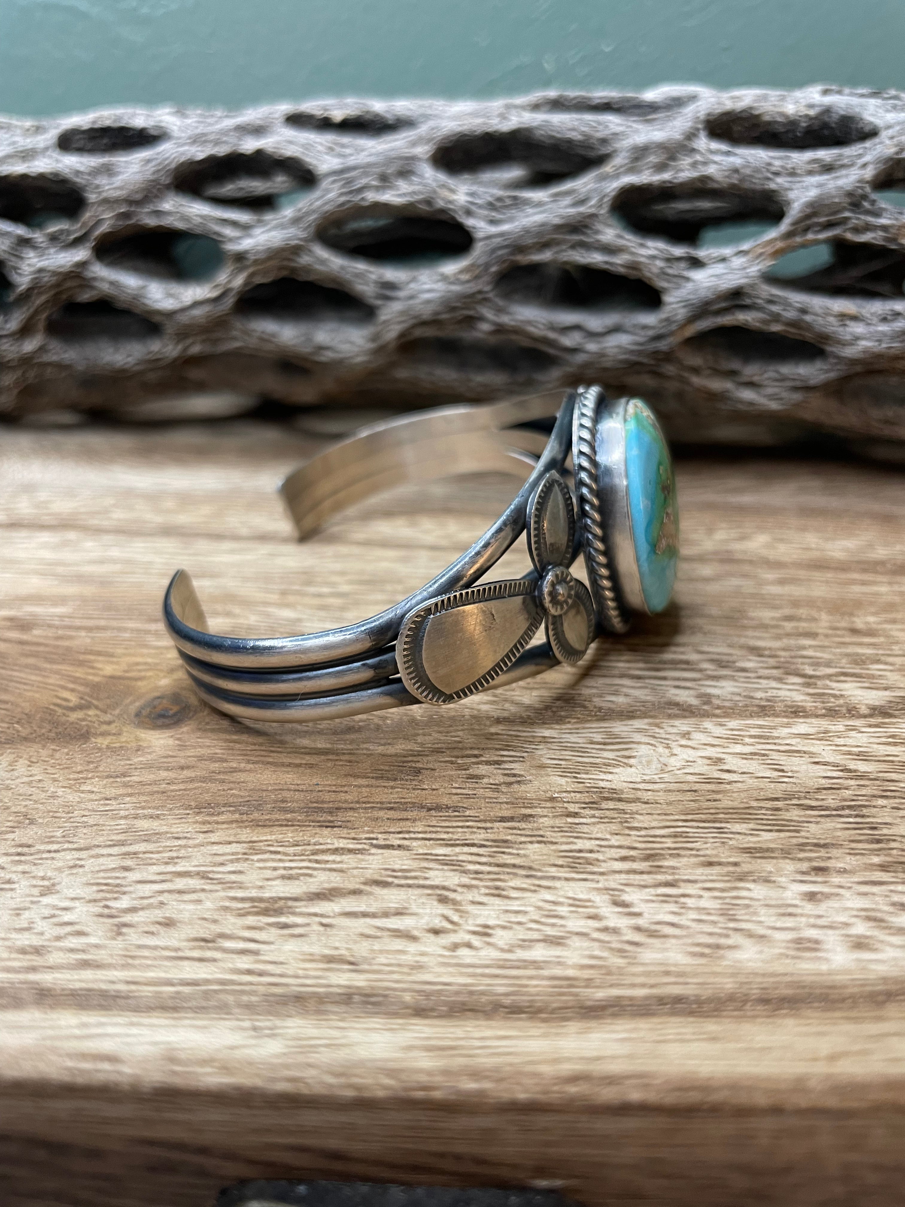 Navajo Turquoise And Sterling Silver Handmade Adjustable Cuff By M Spencer