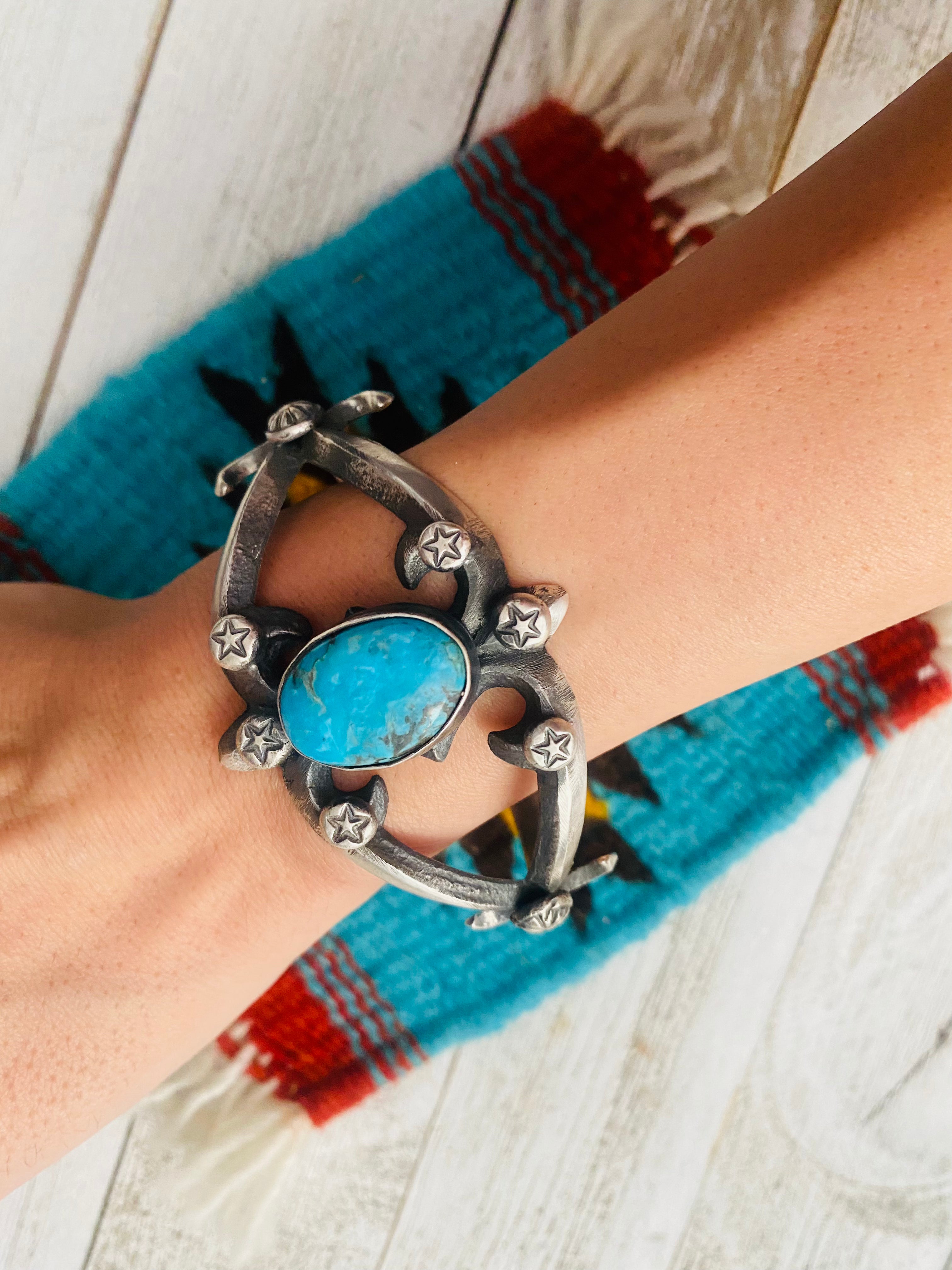 Navajo Turquoise & Sterling Silver Cuff Bracelet By Chimney Butte