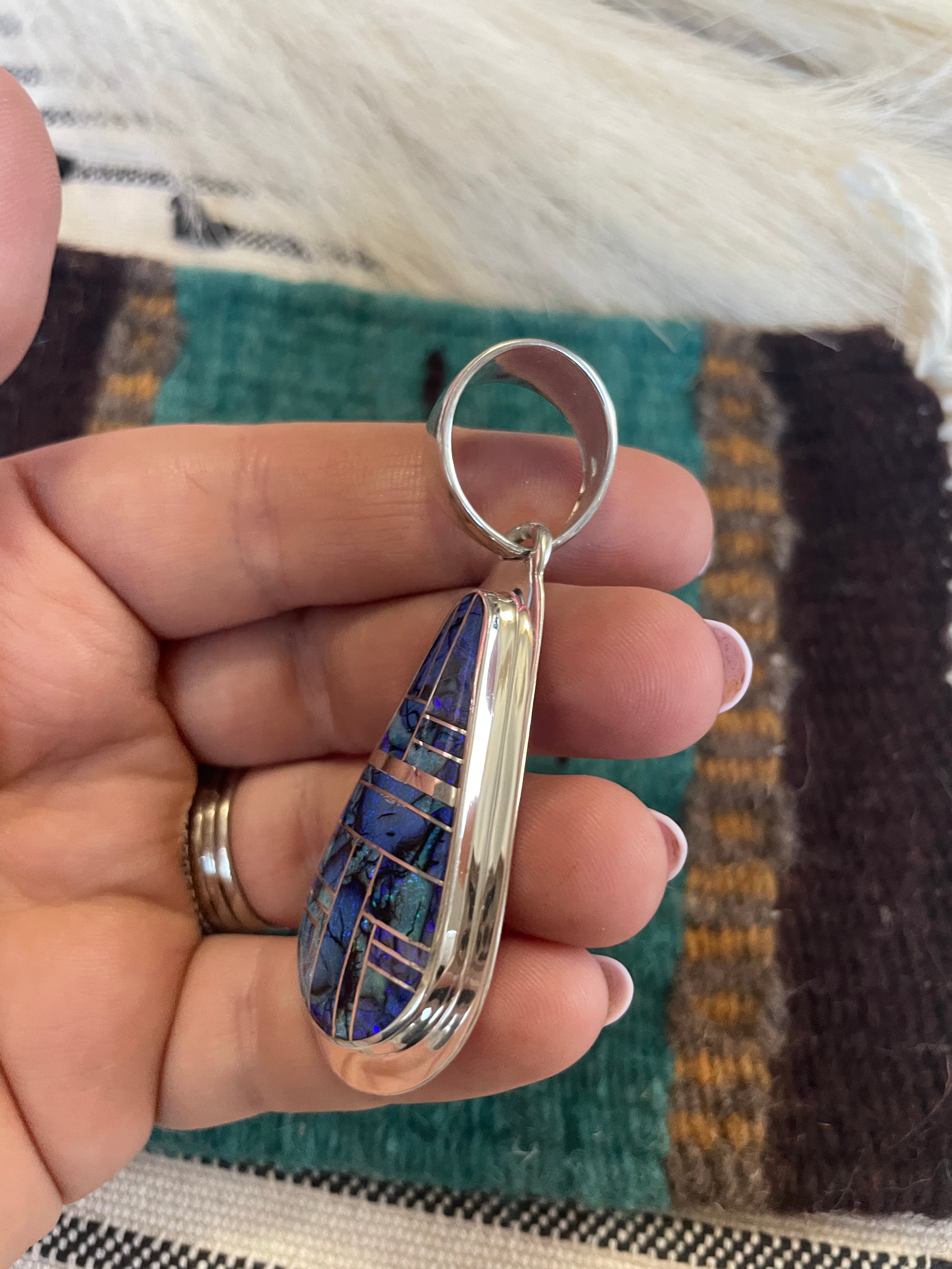 Navajo Sterling Silver & Blue Opal Inlay Pendant