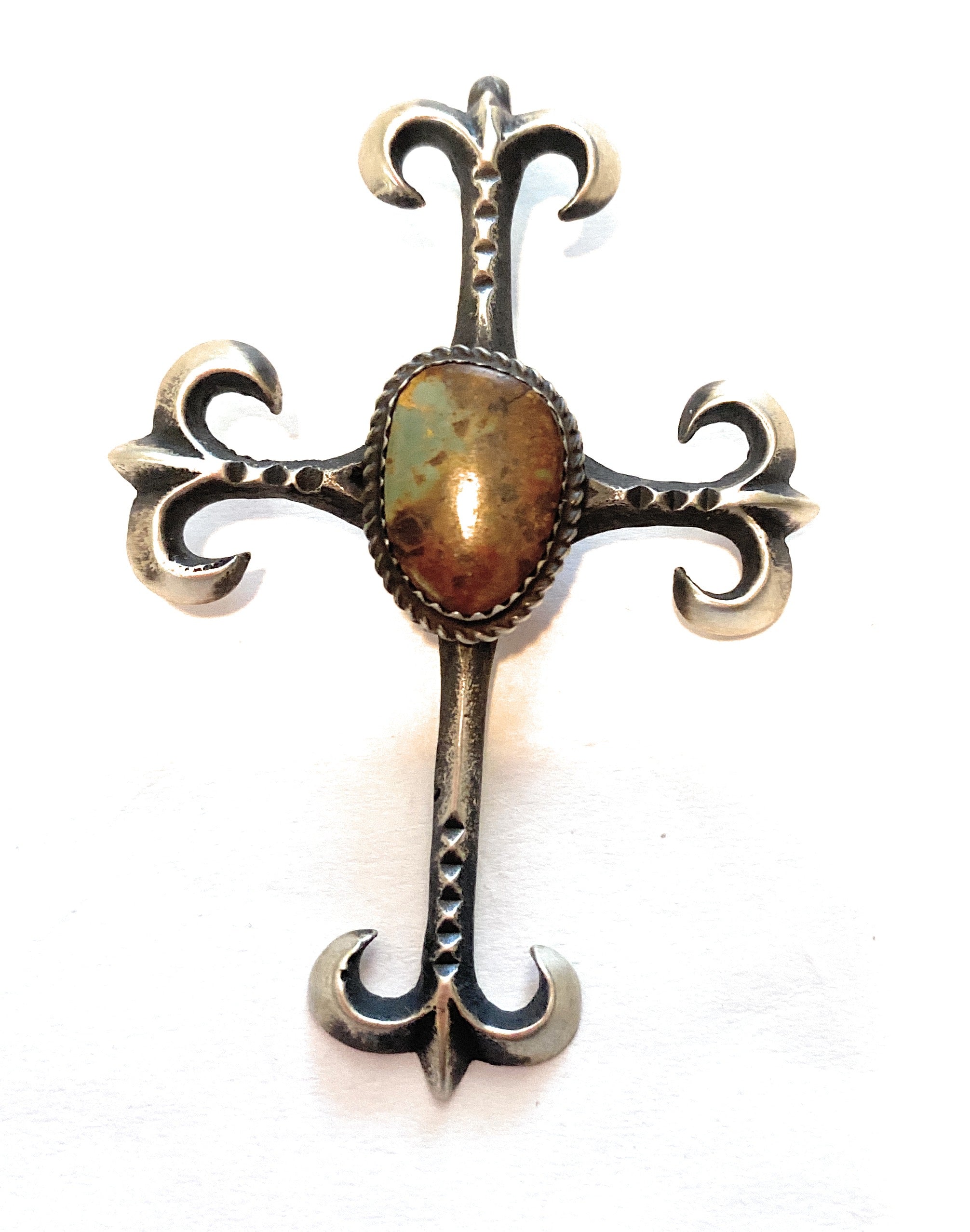 Navajo Sterling Silver & Royston Turquoise Cross Pendant By Martha Cayatineto