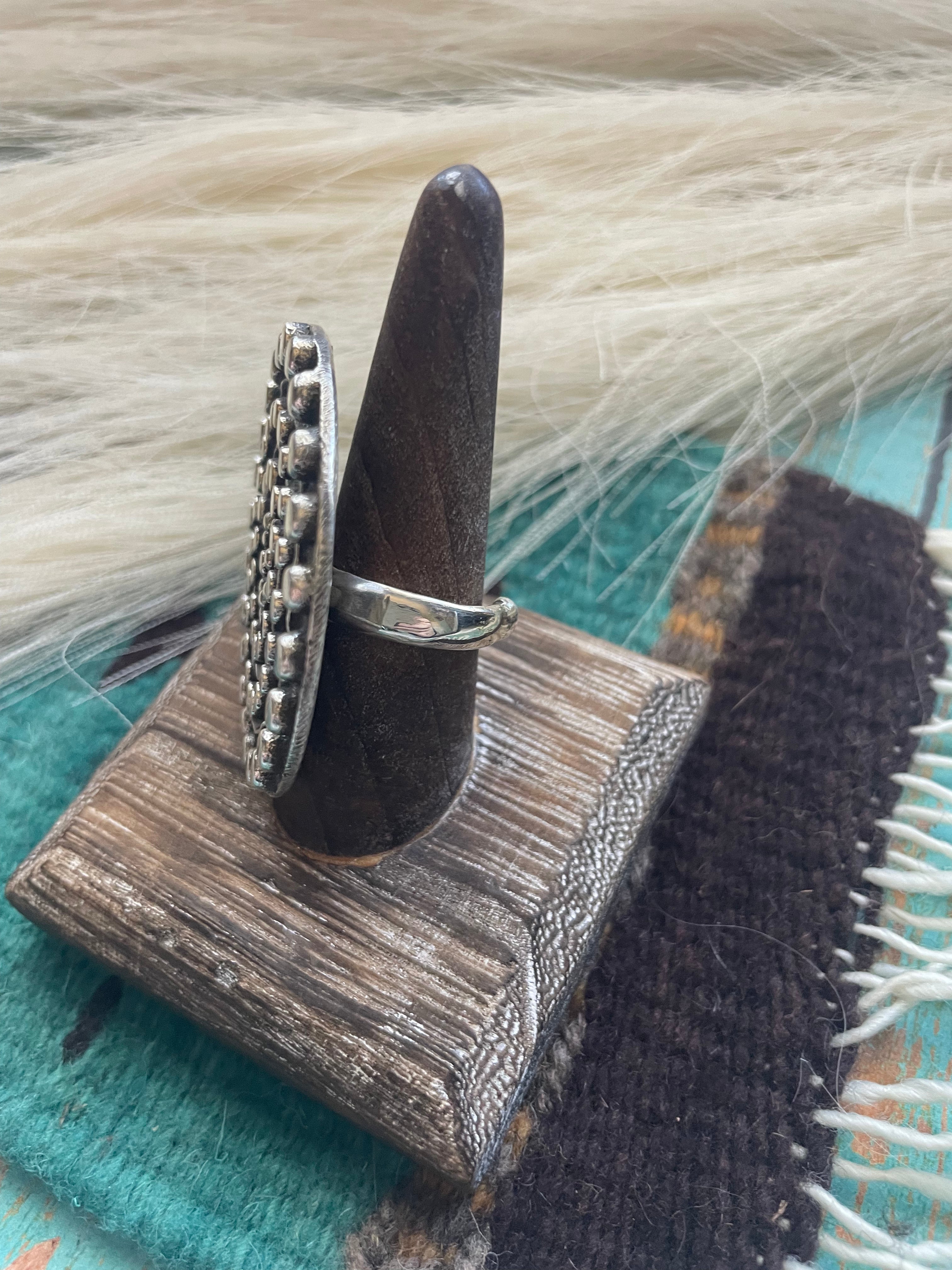 Navajo Sterling Silver Adjustable Circle Statement Ring Signed