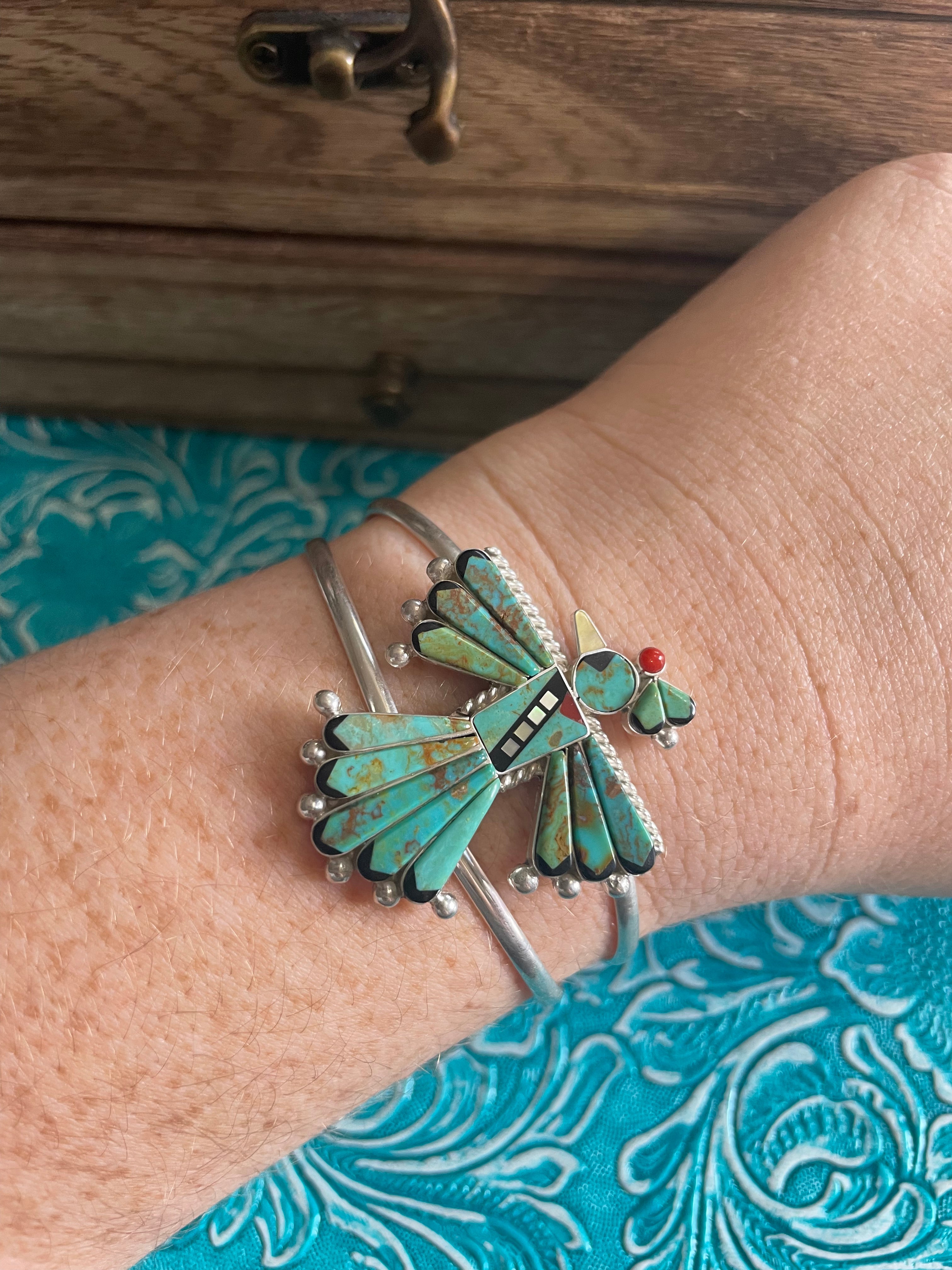 Sterling Silver Navajo Turquoise Thunderbird Cuff Bracelet