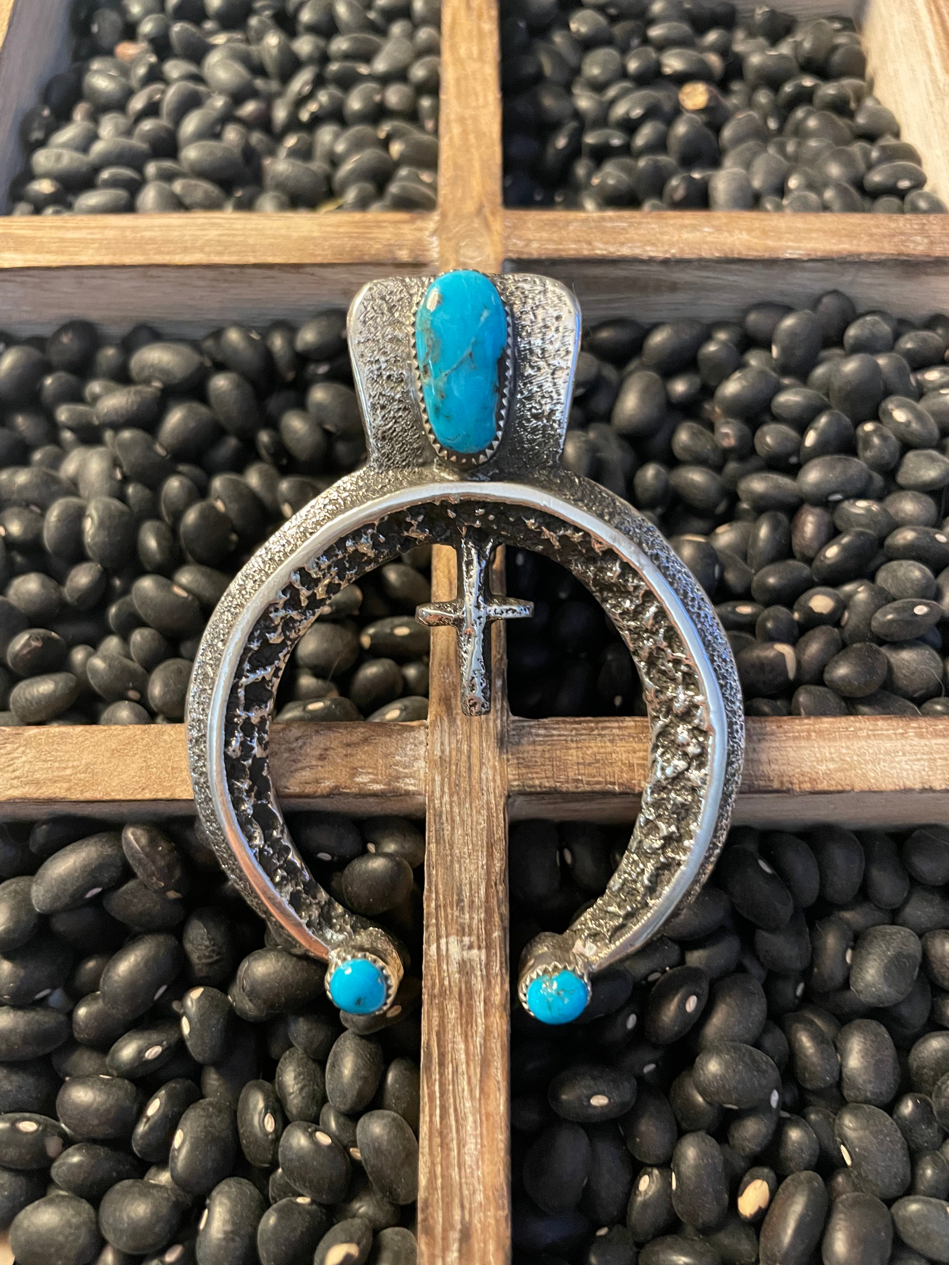 Navajo Turquoise & Sterling Silver Naja Pendant Signed