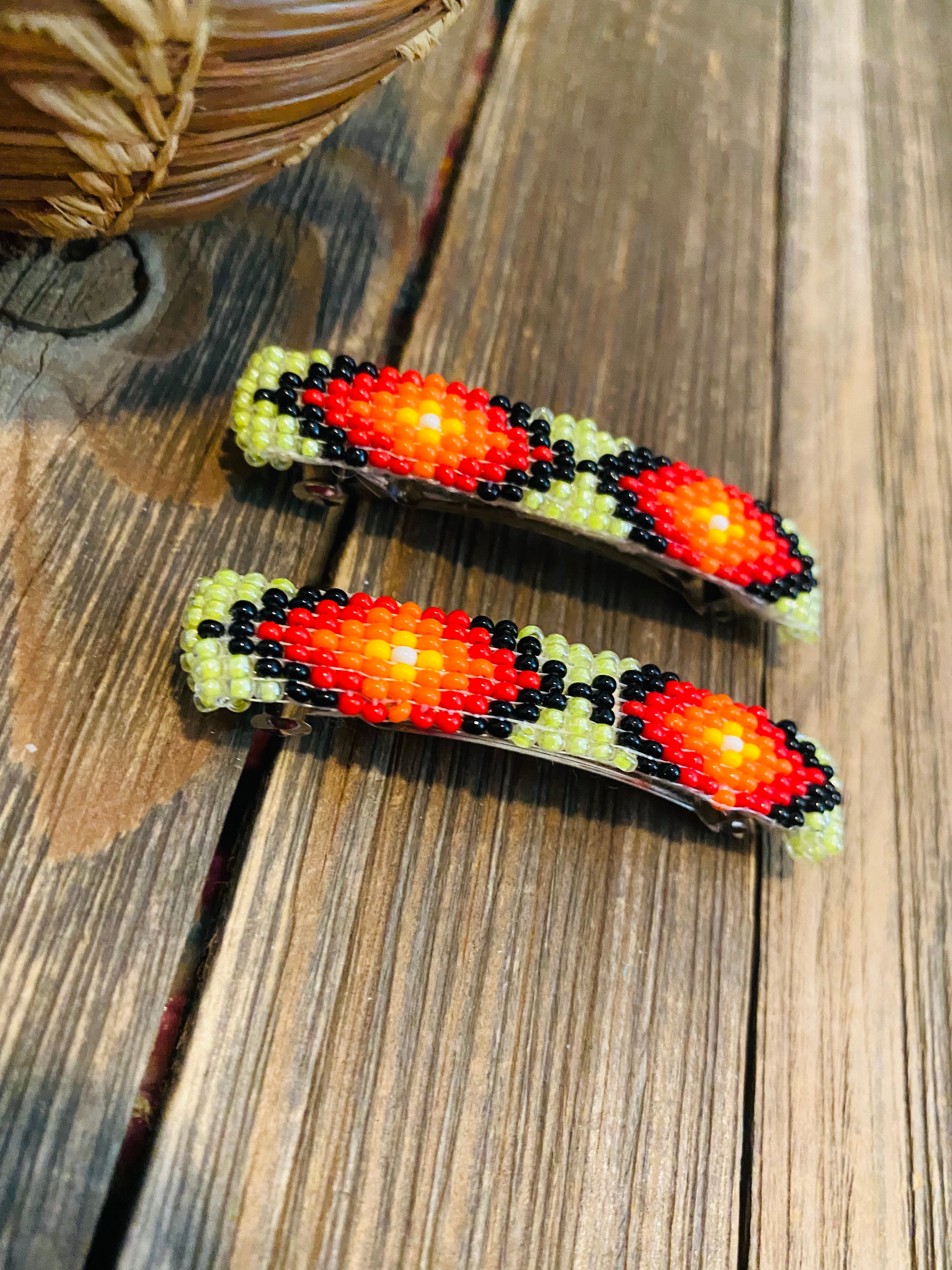 Navajo Handmade Beaded Barrette Set