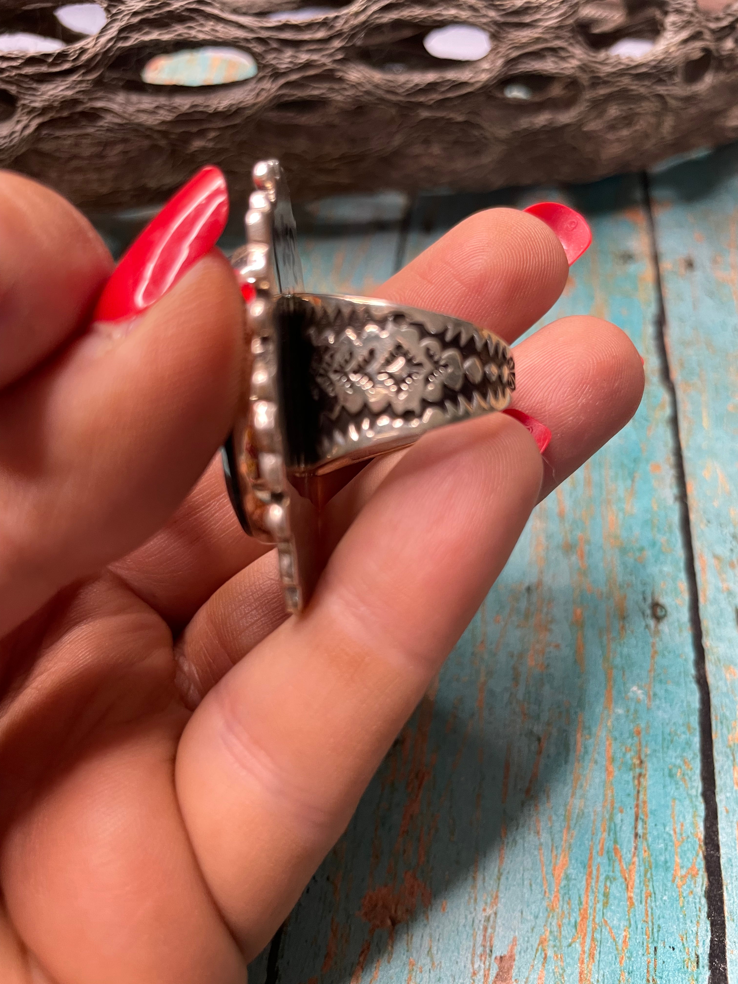 Old Pawn Navajo Sterling Silver & Turquoise Ring Size 9.5