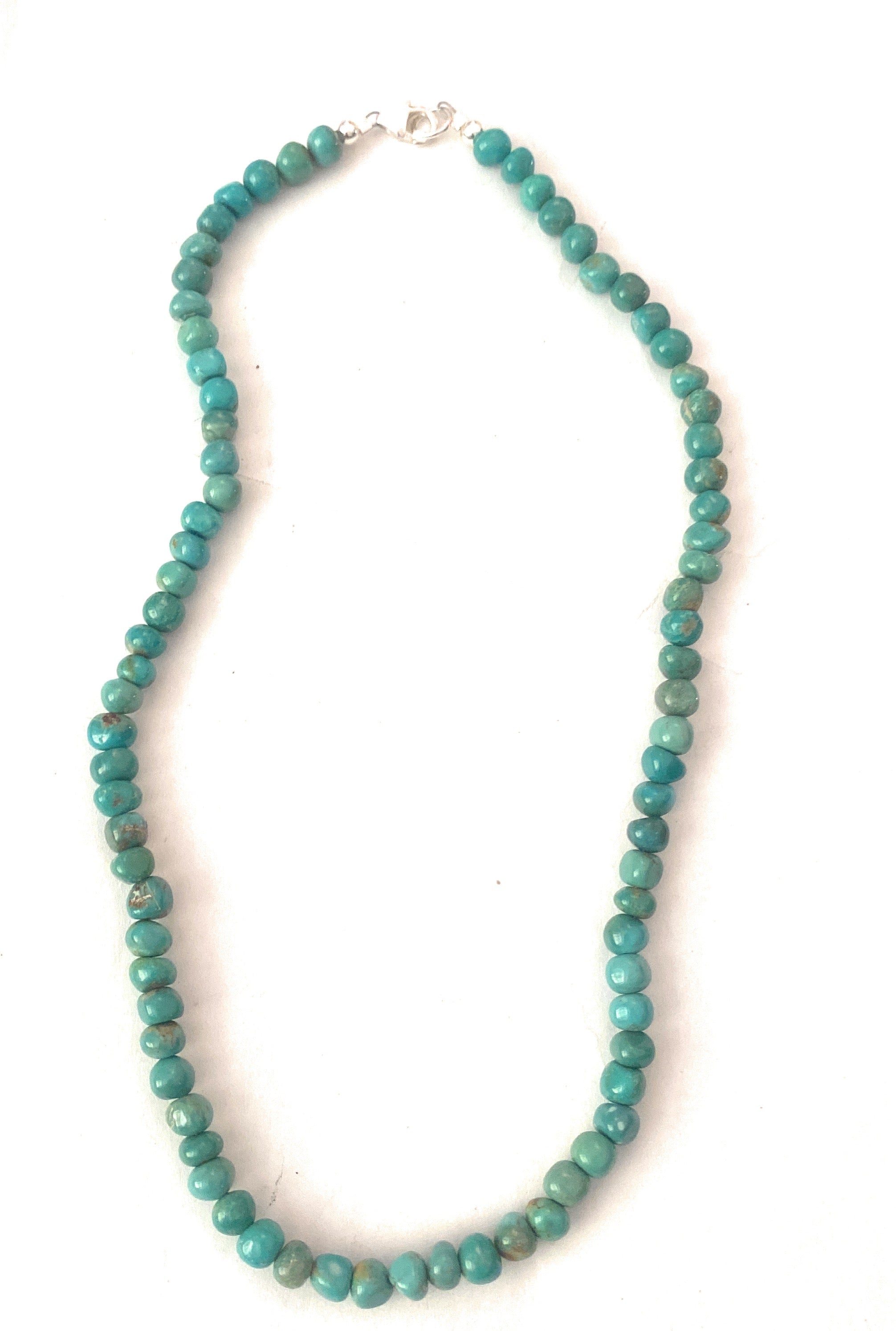 Handmade Turquoise & Sterling Silver Beaded Necklace 17”