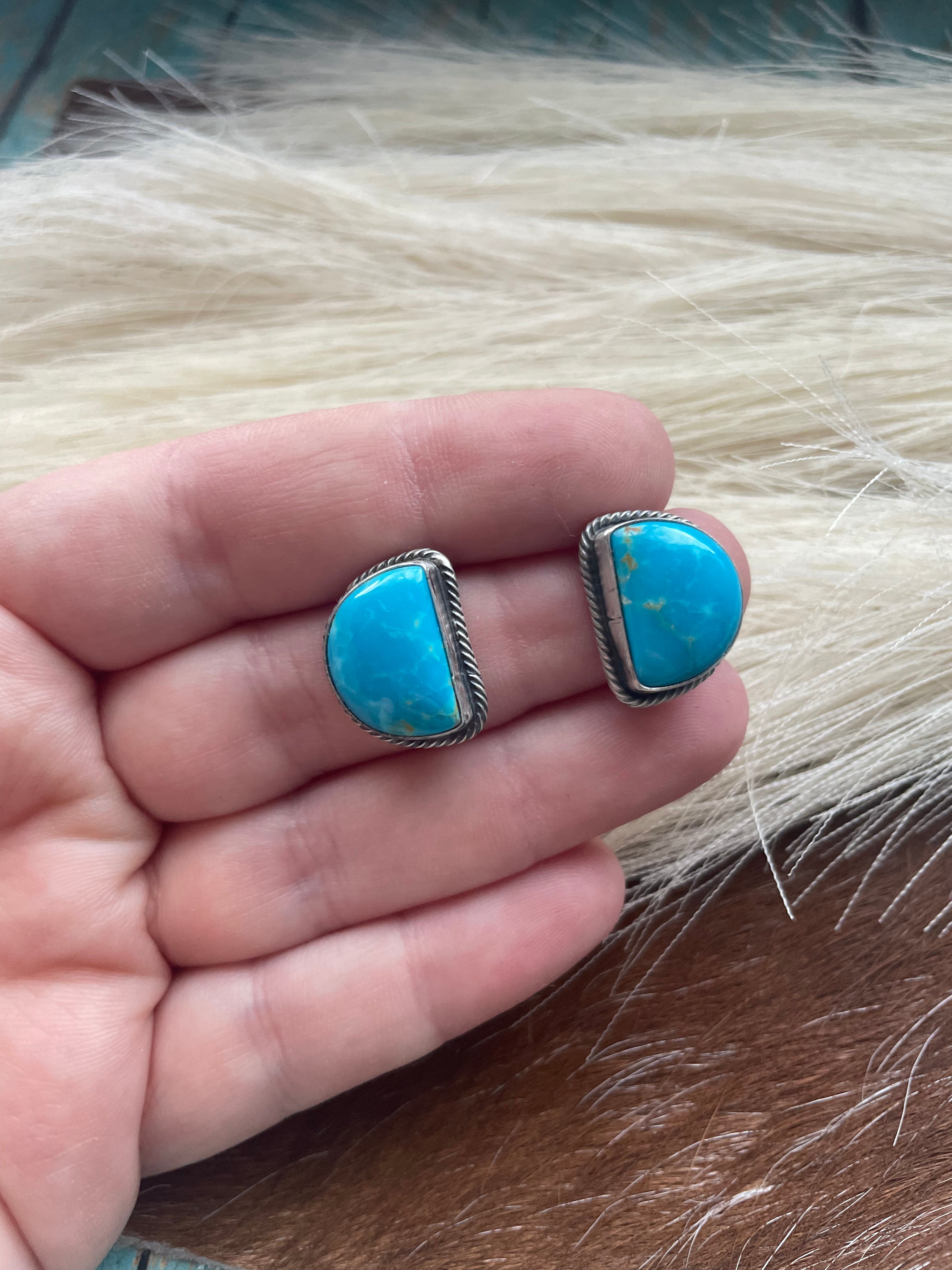 Navajo Turquoise And Sterling Silver Post Earrings